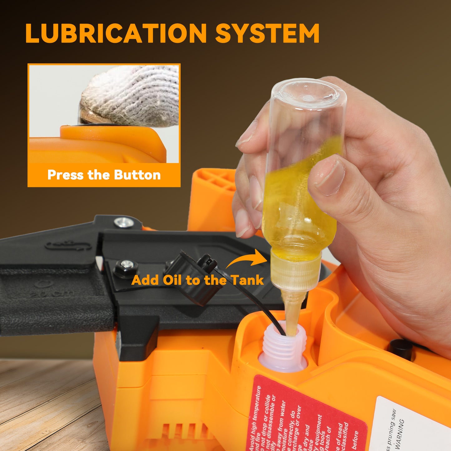 Outsunny Mini Chainsaw Cordless, 8 Inch Electric Chainsaw with 2 x 4000mAh Batteries, Brushless Motor and Safety Lock for Tree Trimming, Garden, Wood Cutting, Orange