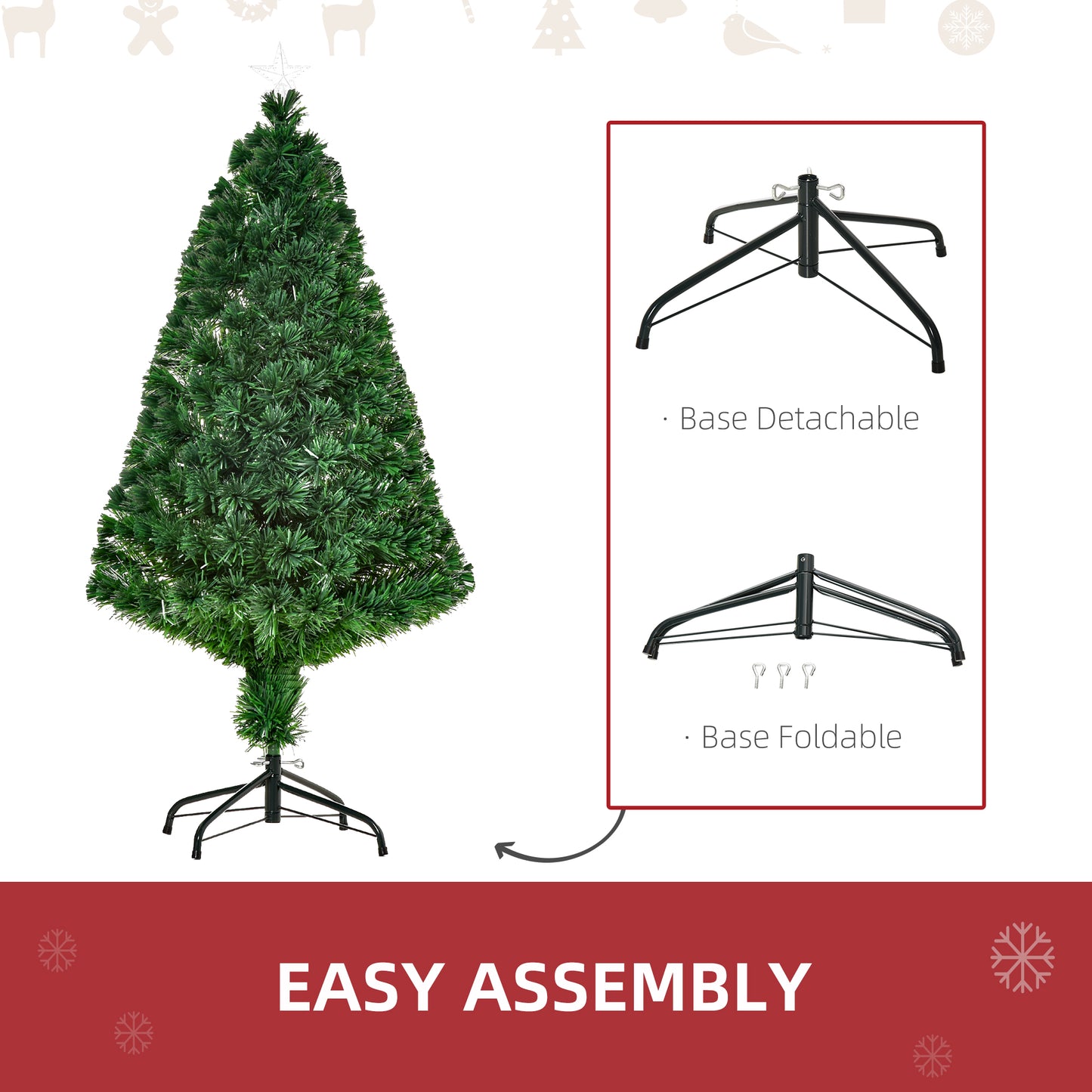 HOMCOM 4FT Pre-Lit Fibre Optic Artificial Christmas Tree Holiday Xmas DÃ©cor with Tree Topper Multi-Colour