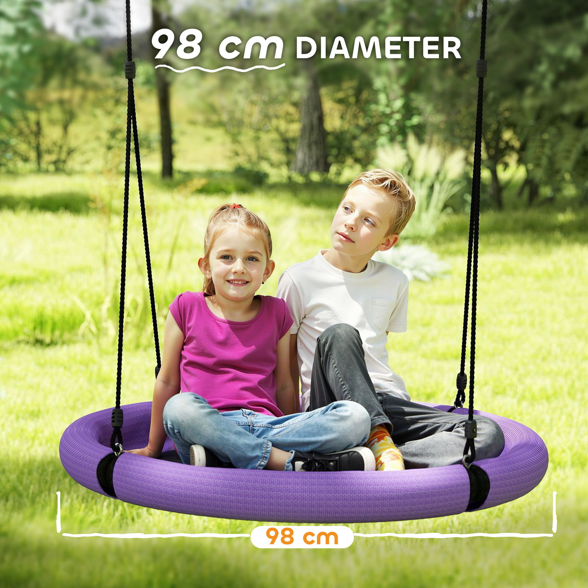 AIYAPLAY 100cm Diameter Nest Seat for Kids with Height Adjustable Hanging Ropes for Outdoor, Playground, Garden, Purple