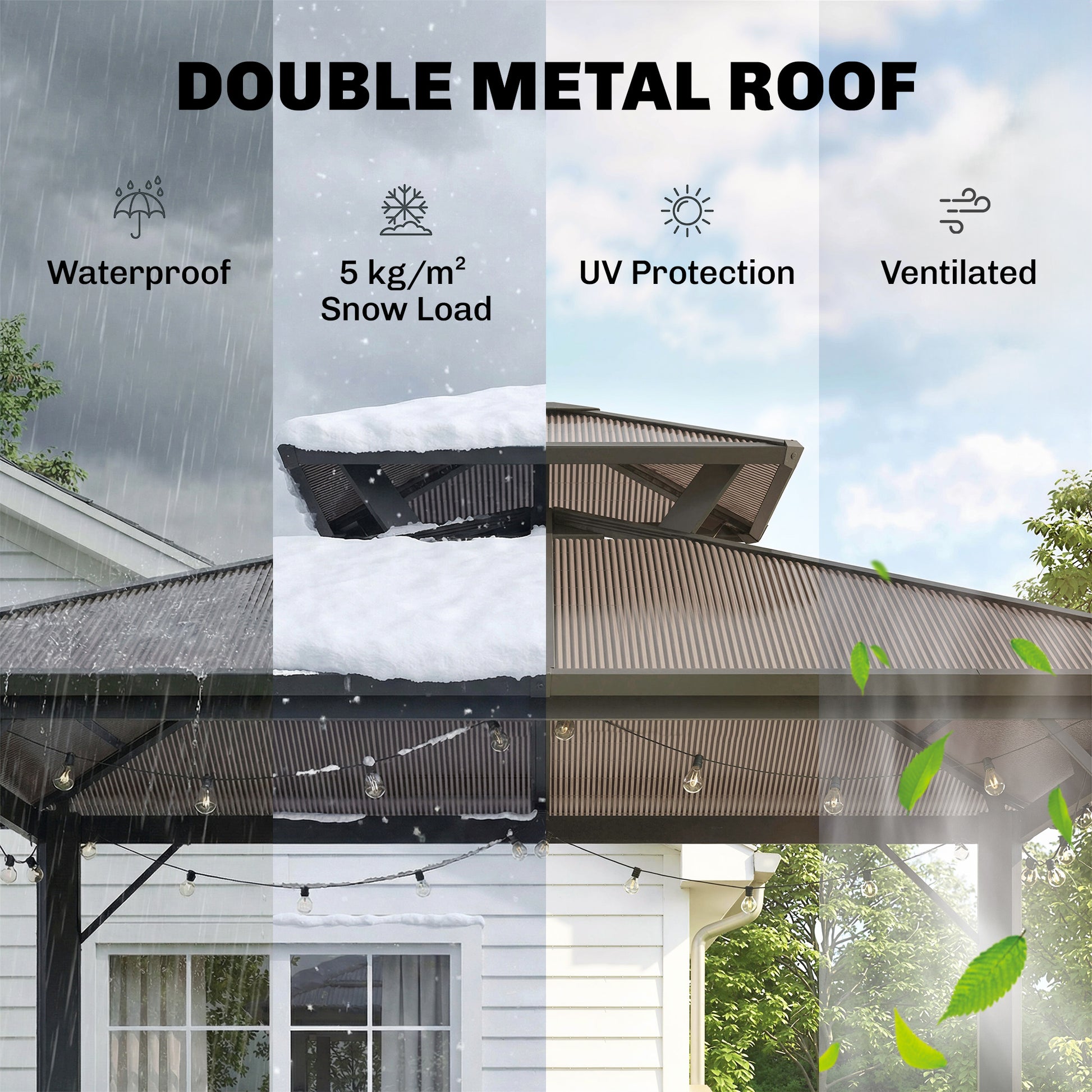 Outsunny 2.5 x 1.5 m Hardtop Grill Gazebo with Double Roof, Aluminium Outdoor BBQ Gazebo Shelter with 2 Side Shelves, Brown
