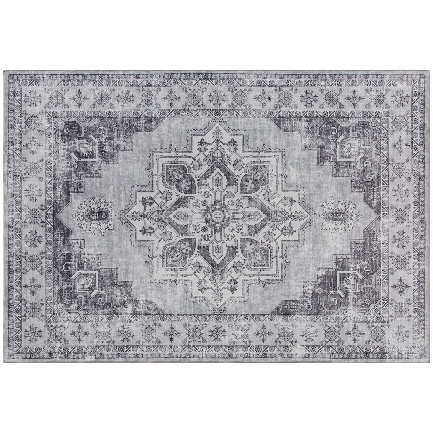 HOMCOM Vintage Area Rug, Non-Slip Washable Rug, Flannel Floor Carpet for Living Room, Bedroom, Dining Room, Home Office, 230 x 160 cm, Grey Default Title