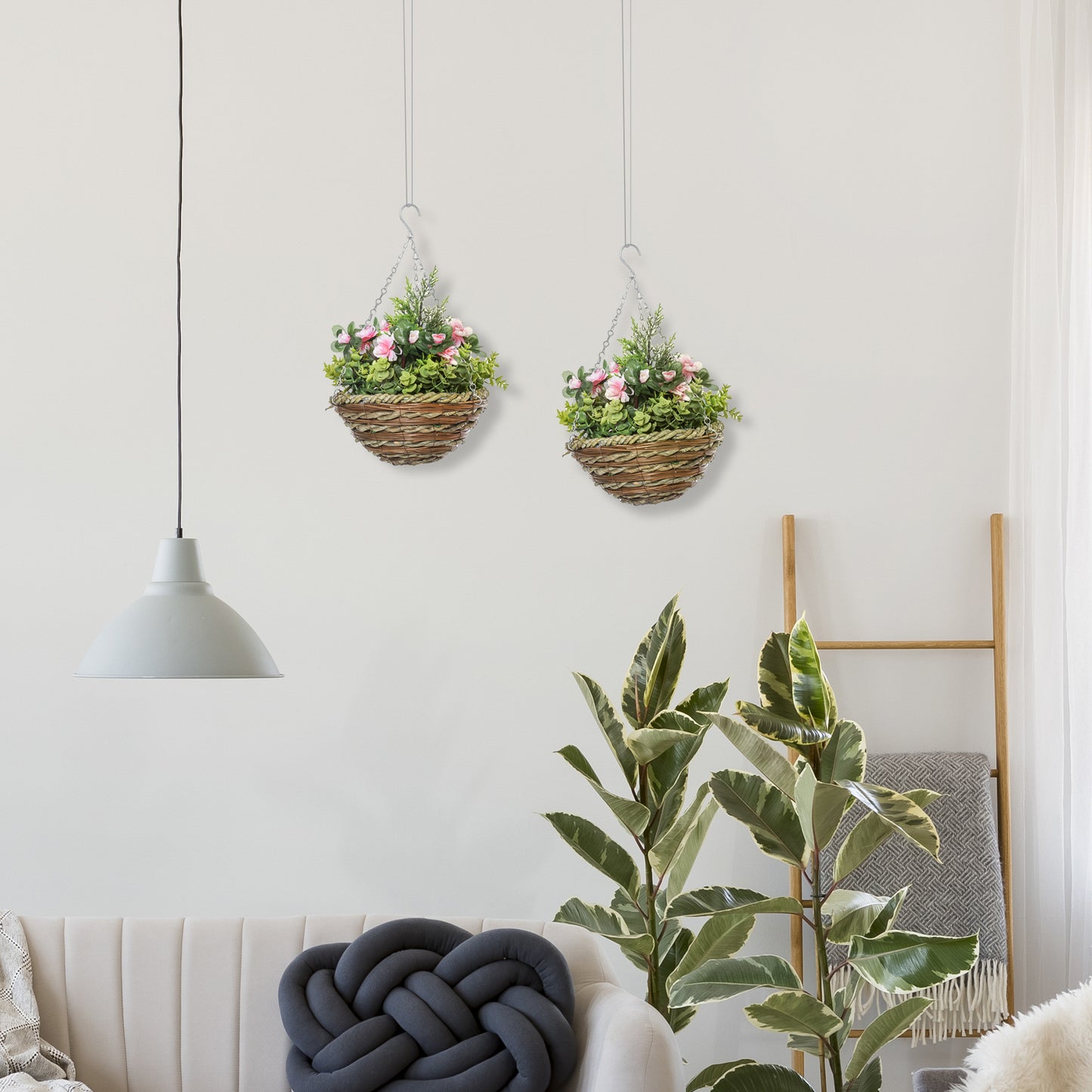 Outsunny Set of Two Hanging Lisianthus Flower Pots - Pink/Green