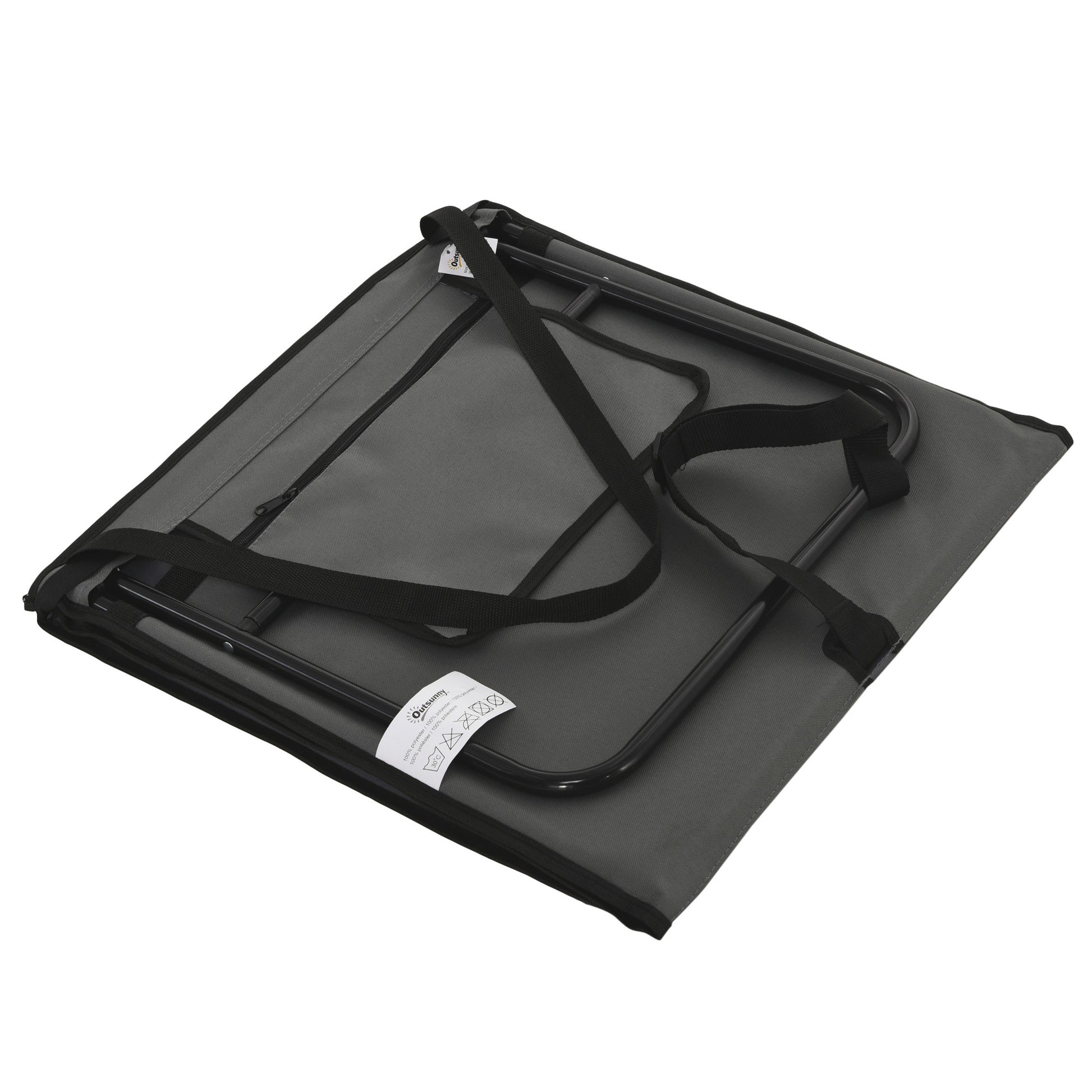 Outsunny Set of 2 Foldable Garden Beach Chair Mat, Outdoor Sun Lounger Seats with Adjustable Back, Magazine Pocket, Carry Bag