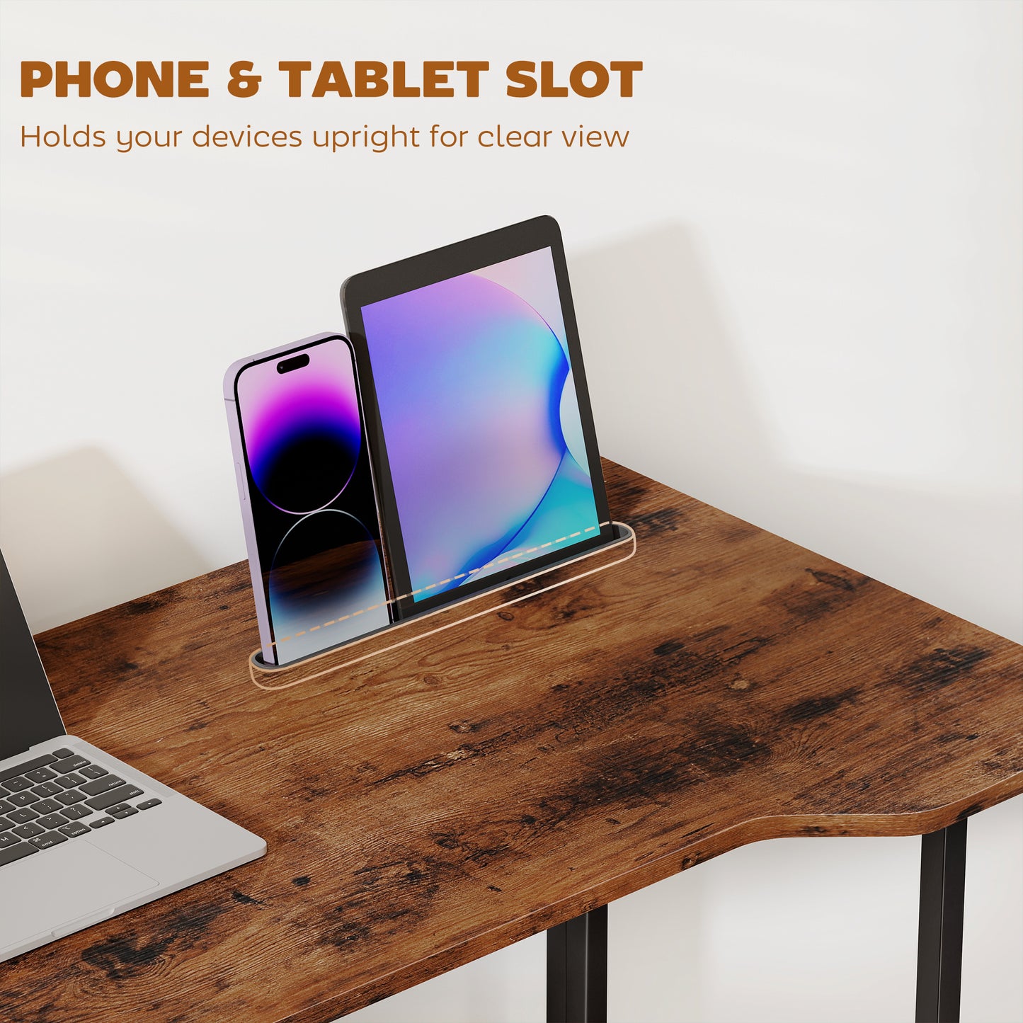 HOMCOM Folding Small Desk on Wheels - Rustic Brown