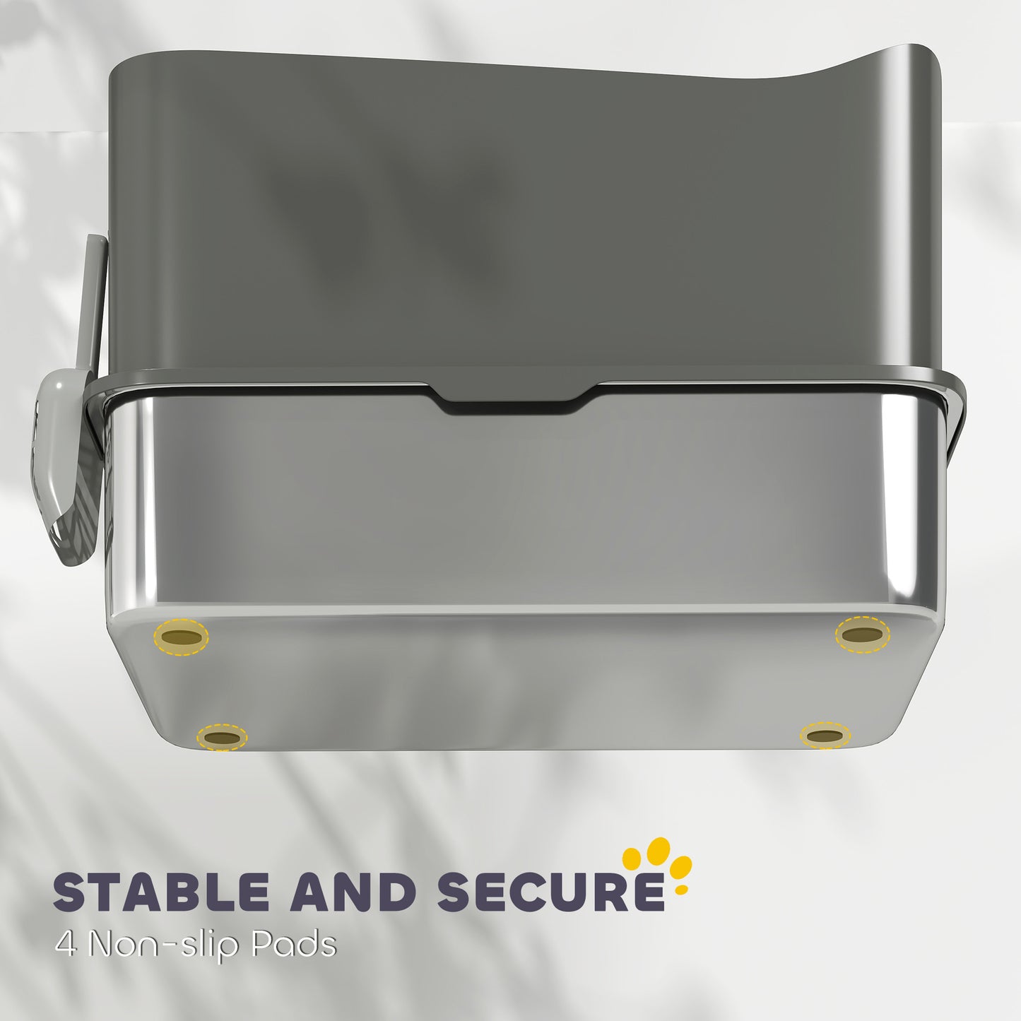 PawHut Stainless Steel Cat Litter Tray, Extra Large Enclosed Litter Box with Scoop, Top Entrance, Non-slip Pads, Dark Grey