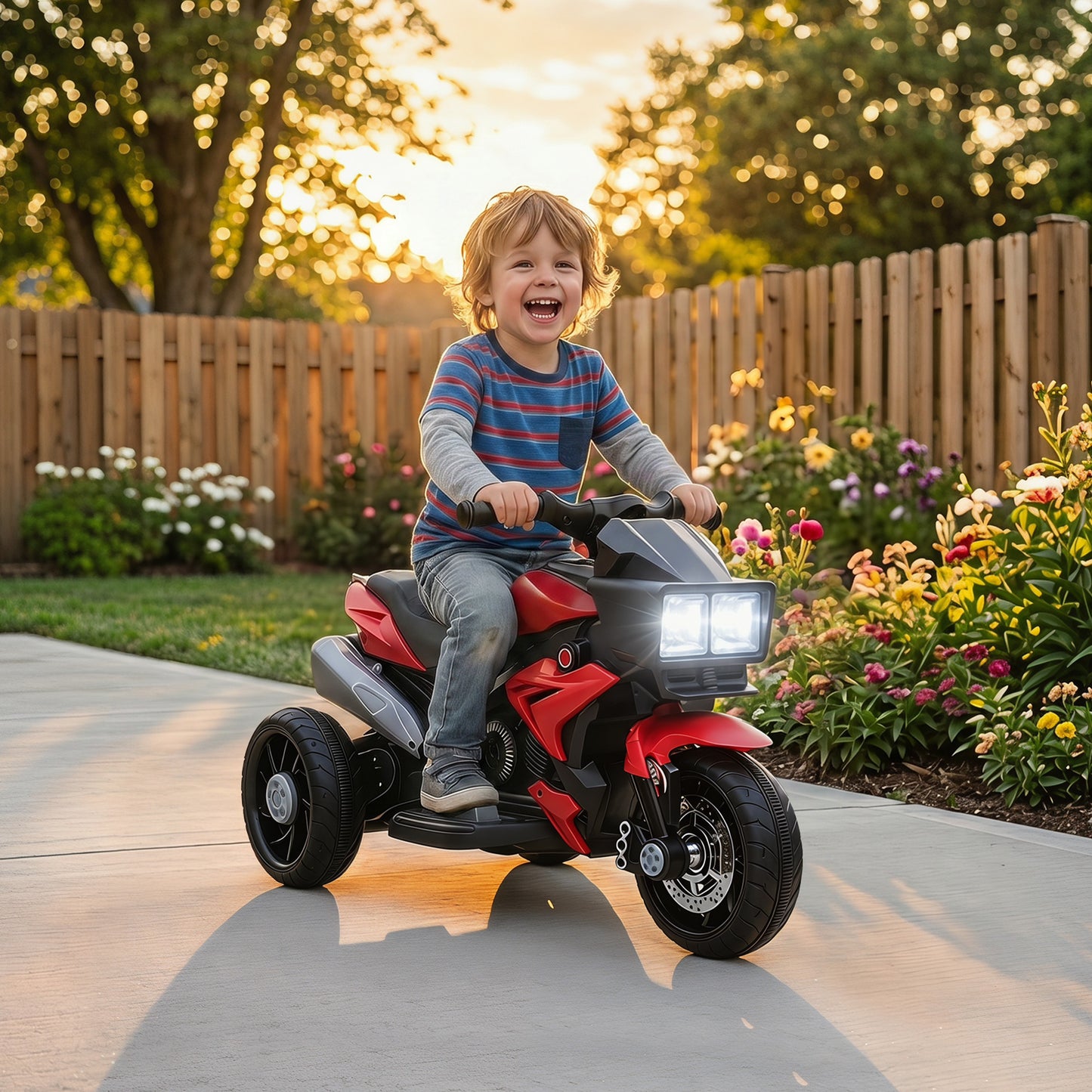 AIYAPLAY Kids Electric Motorcycle Ride-On Toy, 3-Wheel Battery-Operated Motorbike with Horn, Toddler Ride On Bike, Red
