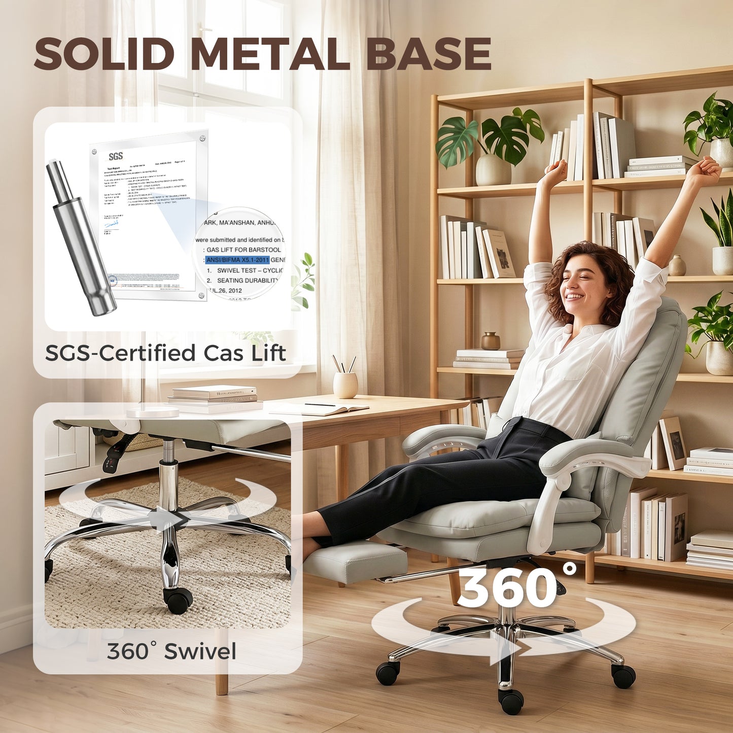HOMCOM Ergonomic Executive Office Chair, Velvet Reclining Desk Chair with Lumbar Support, Footrest, Plush Thick Cushion, Khaki