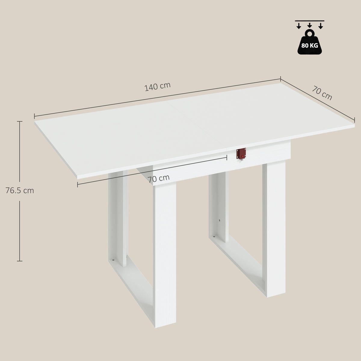 HOMCOM Folding Dining Table Under-Table Storage Extendable Kitchen Table Steel Rail White