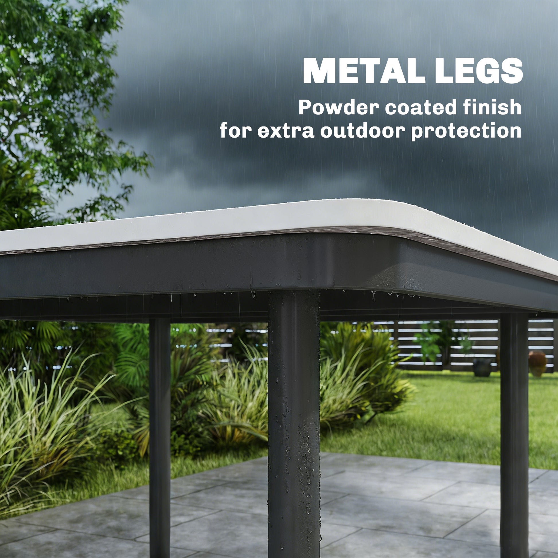 Outsunny Garden Dining Table for 4, 85 cm Square Outdoor Table with Umbrella Hole, Faux Wood Top, Metal Legs, Light Grey