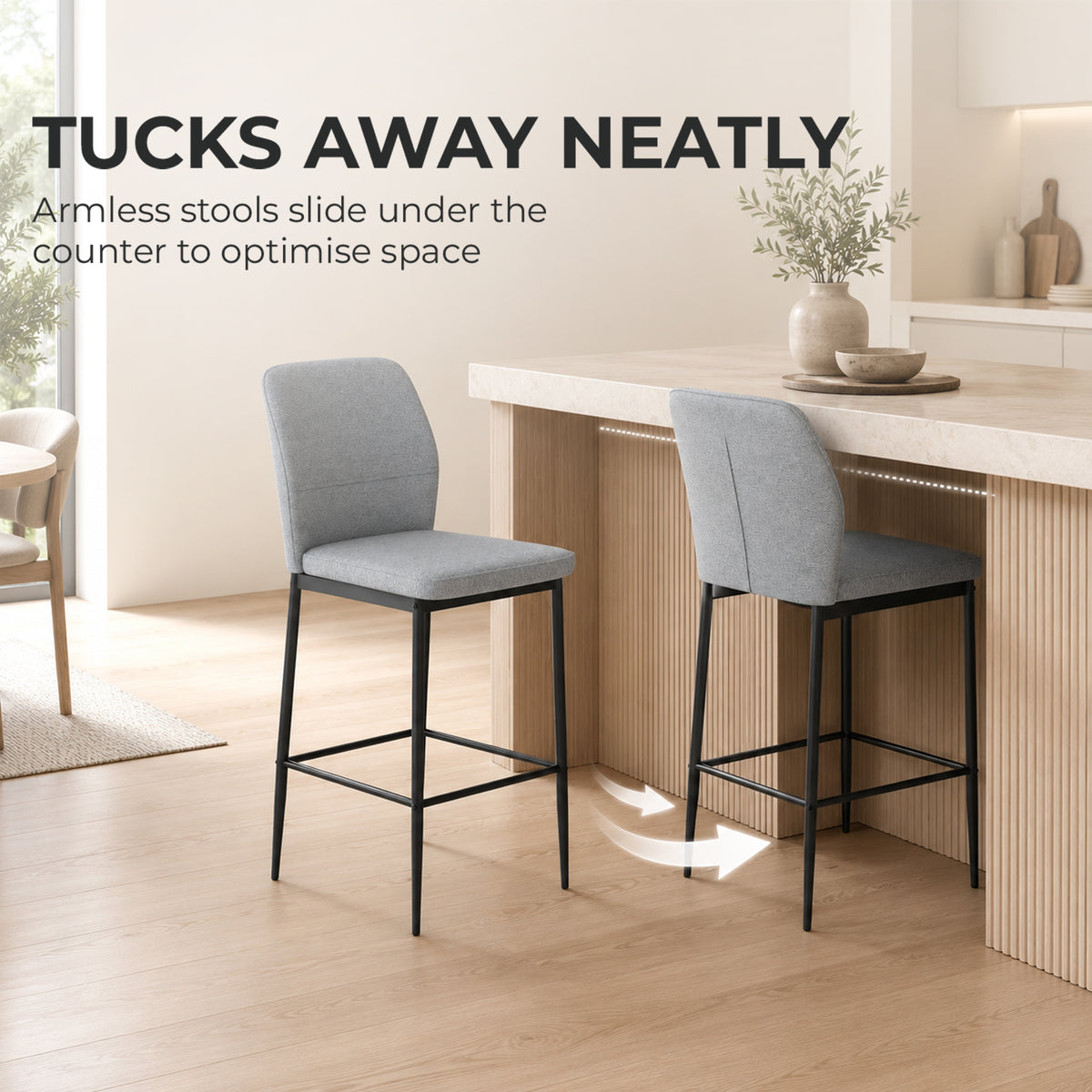 HOMCOM Modern Tall Chairs, Set of 2 Velvet Bar Stools with Footrest and Backrest, Kitchen & Living Room Stools, Grey