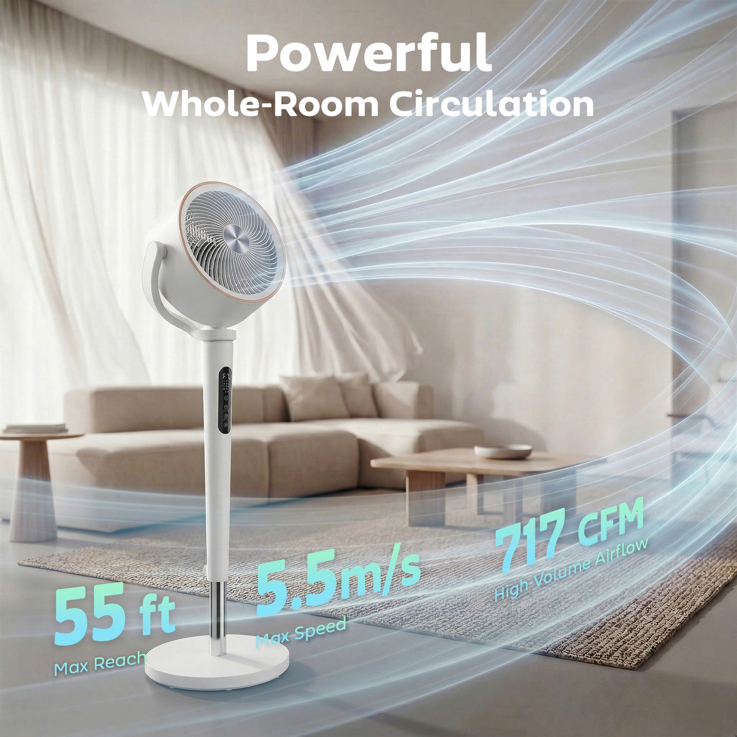 HOMCOM 20dB Silent Standing Fan, 70Â°+90Â° Auto Oscillating Fan with 12 Speeds, LED Light, Air Circulator, Remote Control, 12H Timer, for Bedroom, 46 Inch, White