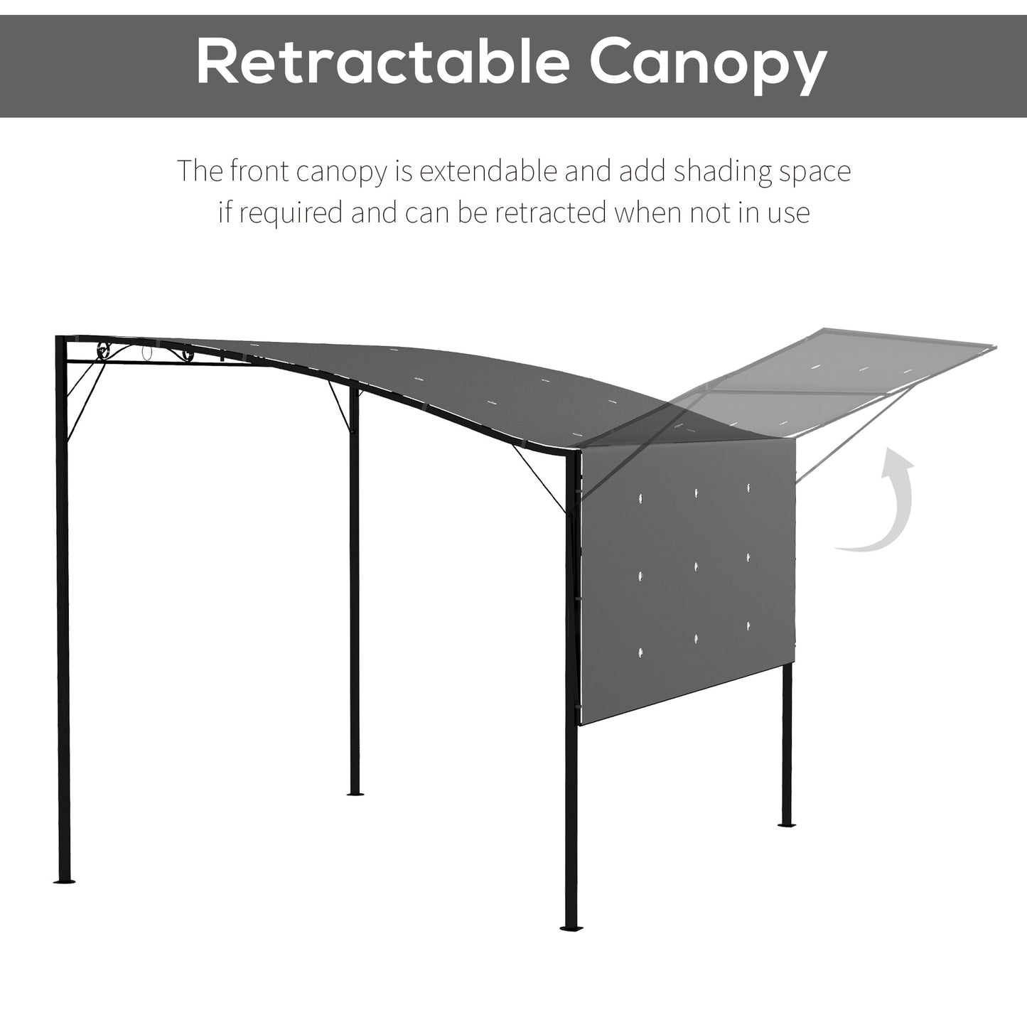 Outsunny 3 x 2.5 Patio Metal Gazebo Metal Frame Pergola with Extendable Canopy for Family Outdoor Shelter, Charcoal Grey