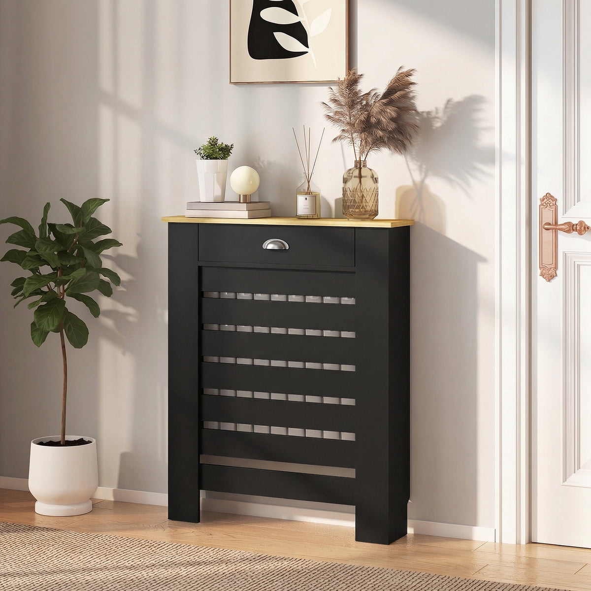 HOMCOM 95.5H x 78Wcm Radiator Cover, with Drawer - Black