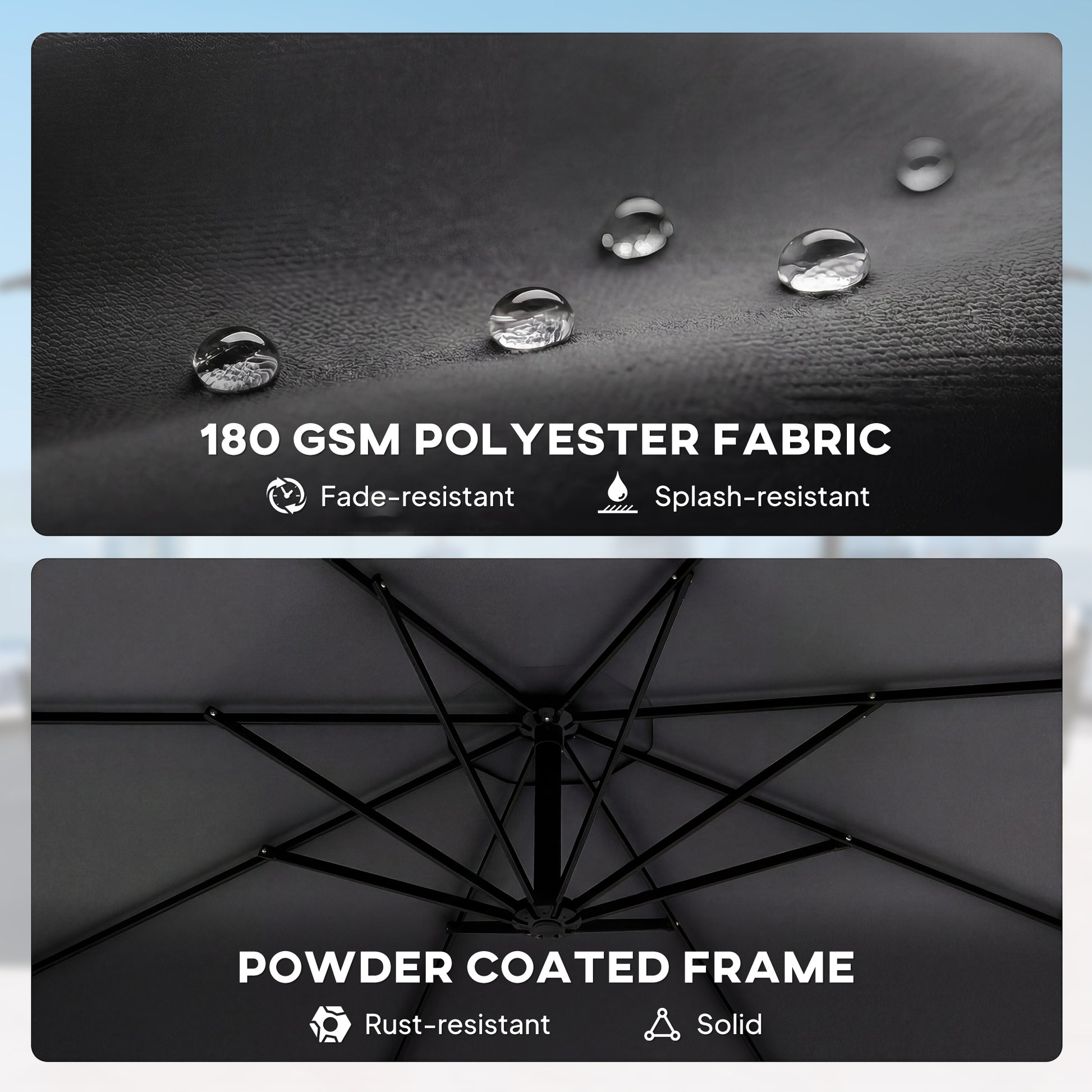 Outsunny 3 m Cantilever Parasol with Protective Cover and Wind Ropes, Banana Parasol with Crank Handle, Black