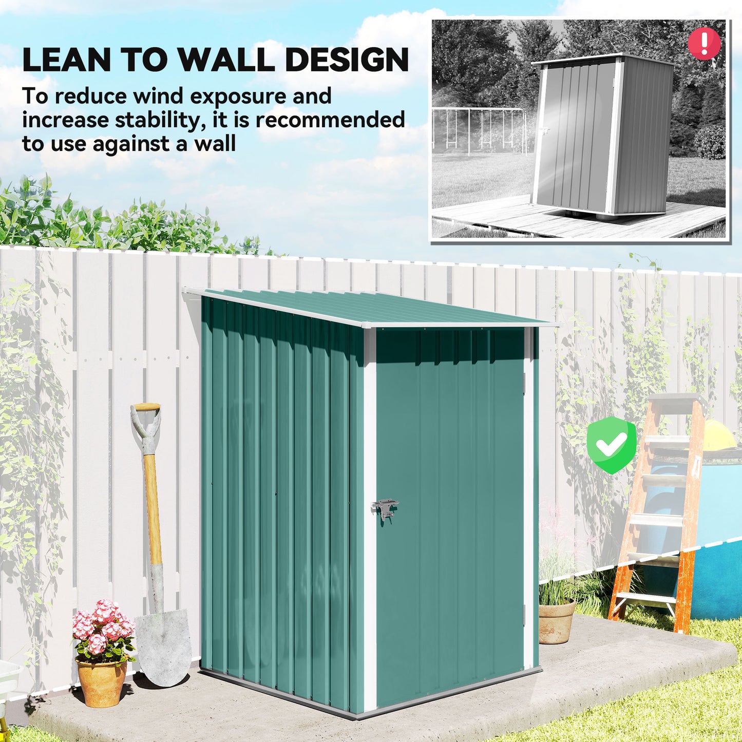 Outsunny 3.3 x 3.4ft Lean To Steel Garden Shed, with Locking Door - Green