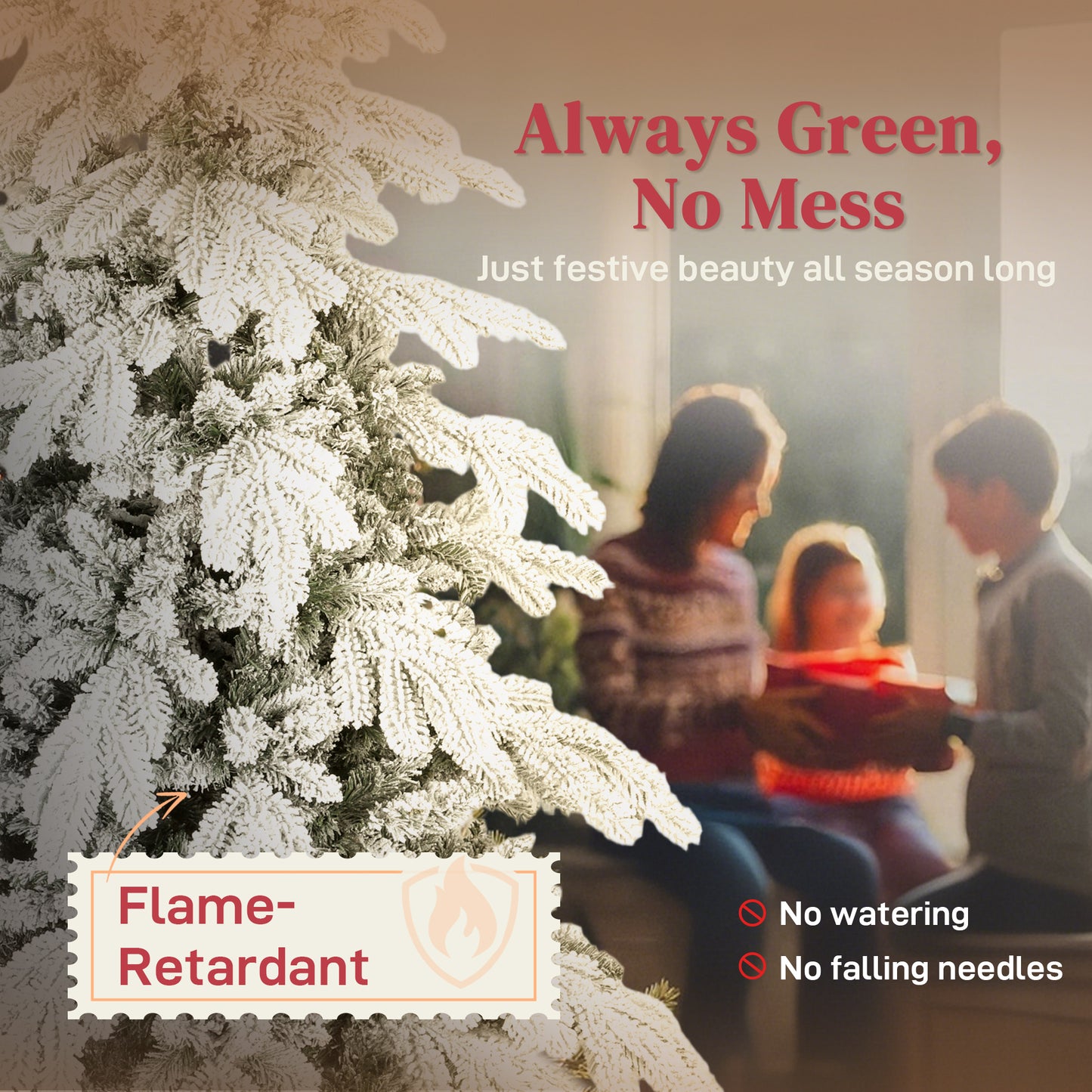 HOMCOM 7ft Super Flocked Christmas Tree - Green/White