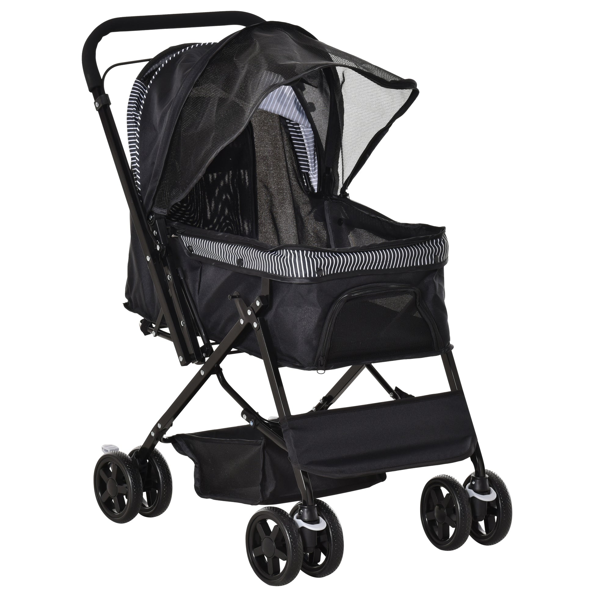 PawHut Pet Stroller Pushchair Foldable Travel Dog Cat Carriage w/ Reversible Handle Brake Basket