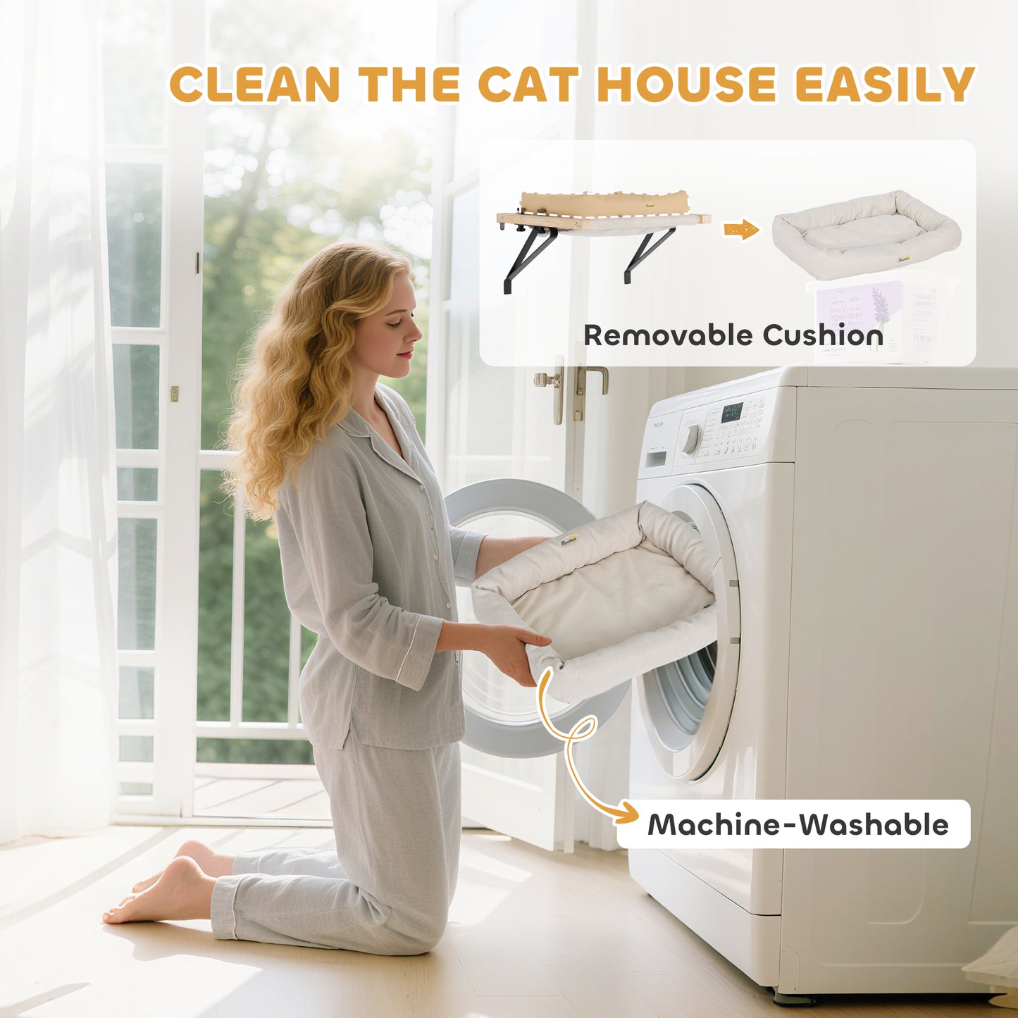 PawHut Cat Radiator Bed, Adjustable Hanging Cat Hammock with Removable and Washable Cushion for Indoor Cats, Cream White