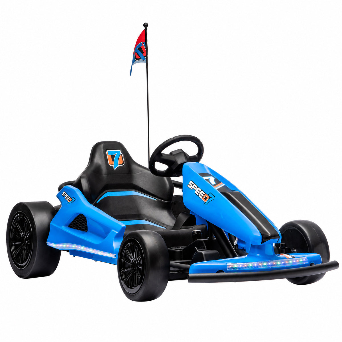 AIYAPLAY 24V Electric Drift Go Kart for Kids with Dual Motors, Soft Start, 12 KM/H High Speed, Headlight, for Ages 6-14, Blue Default Title