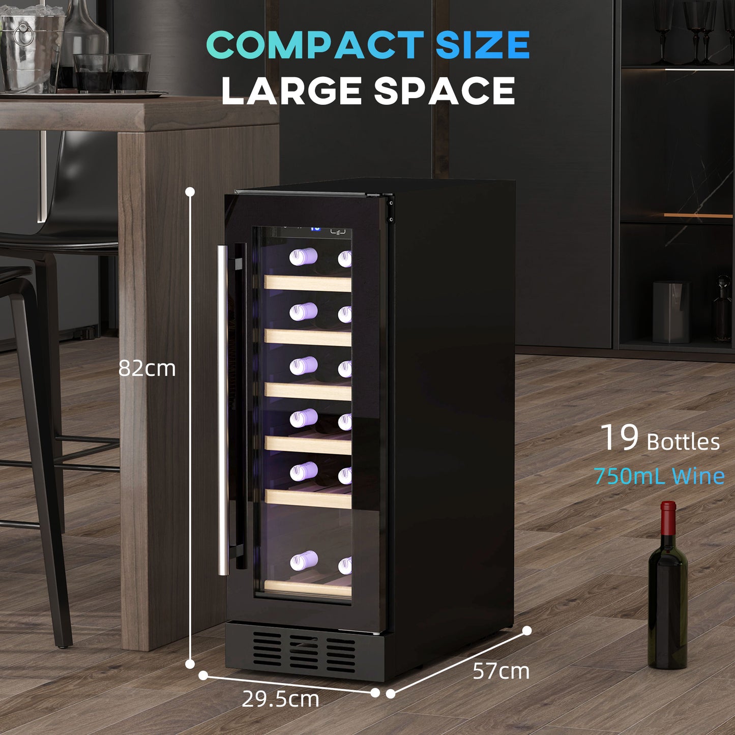 HOMCOM 19 Bottle 5-18â„ƒ Wooden Rack Wine Fridge - Black