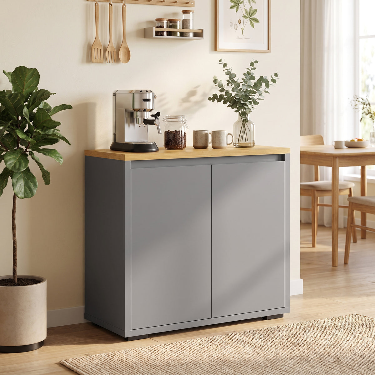 HOMCOM Kitchen Sideboard, Storage Cabinet with Double Doors and Adjustable Shelf for Living Room, Entryway, Grey
