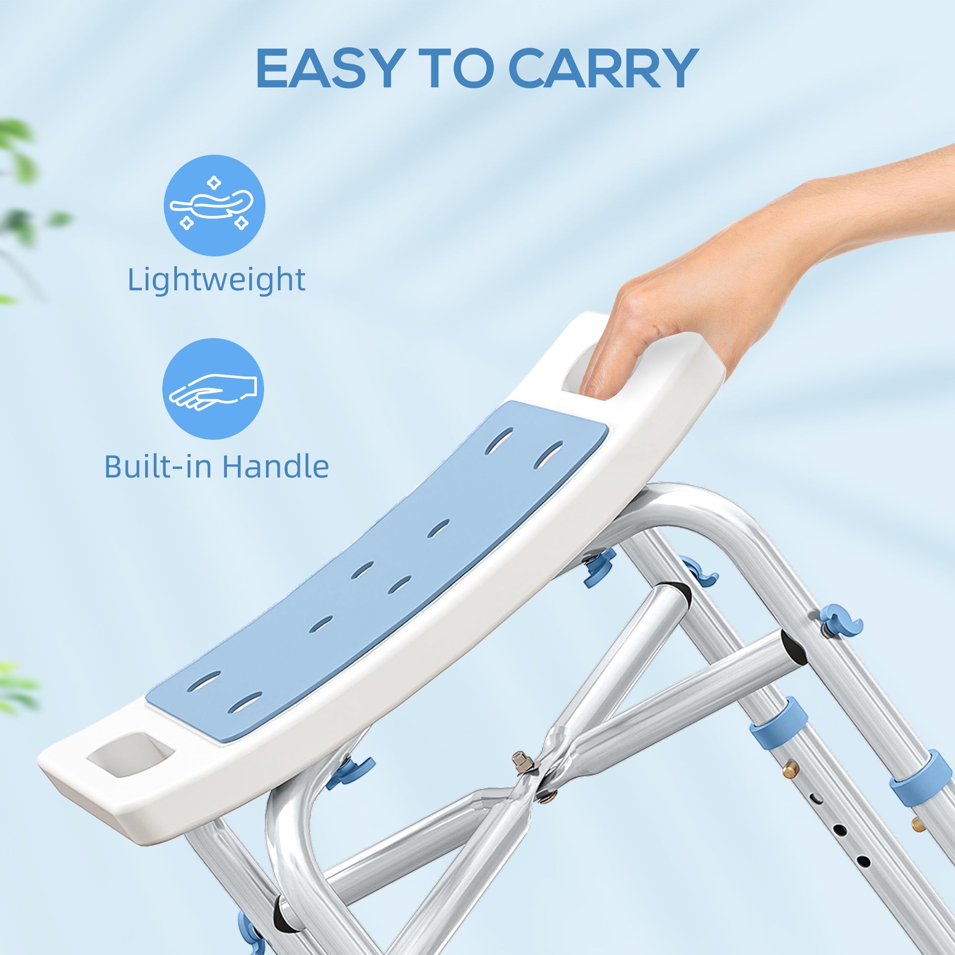 HOMCOM 44-51.5cm Aluminium Frame Shower/Bath Stool - Light Blue