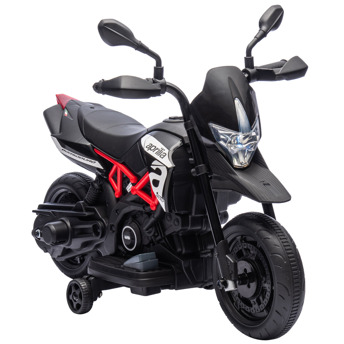 AIYAPLAY 6V Kids Electric Motorbike with Training Wheels, Headlight, Music, Horn for 80-110 cm Height, 18 Months-4 Years, Black Default Title