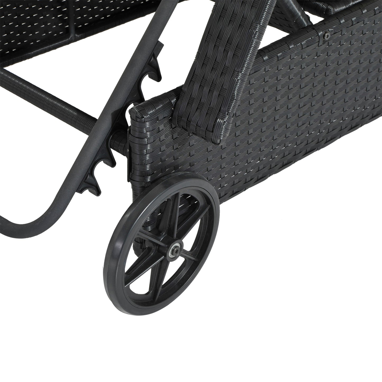 Outsunny Rattan Sun Lounger, Garden Lounger Recliner with Wheels and Adjustable Backrest, Outdoor Reclining Sunbed Garden Chair with Cushion and Headrest for Patio, Beach, Terrace, Black