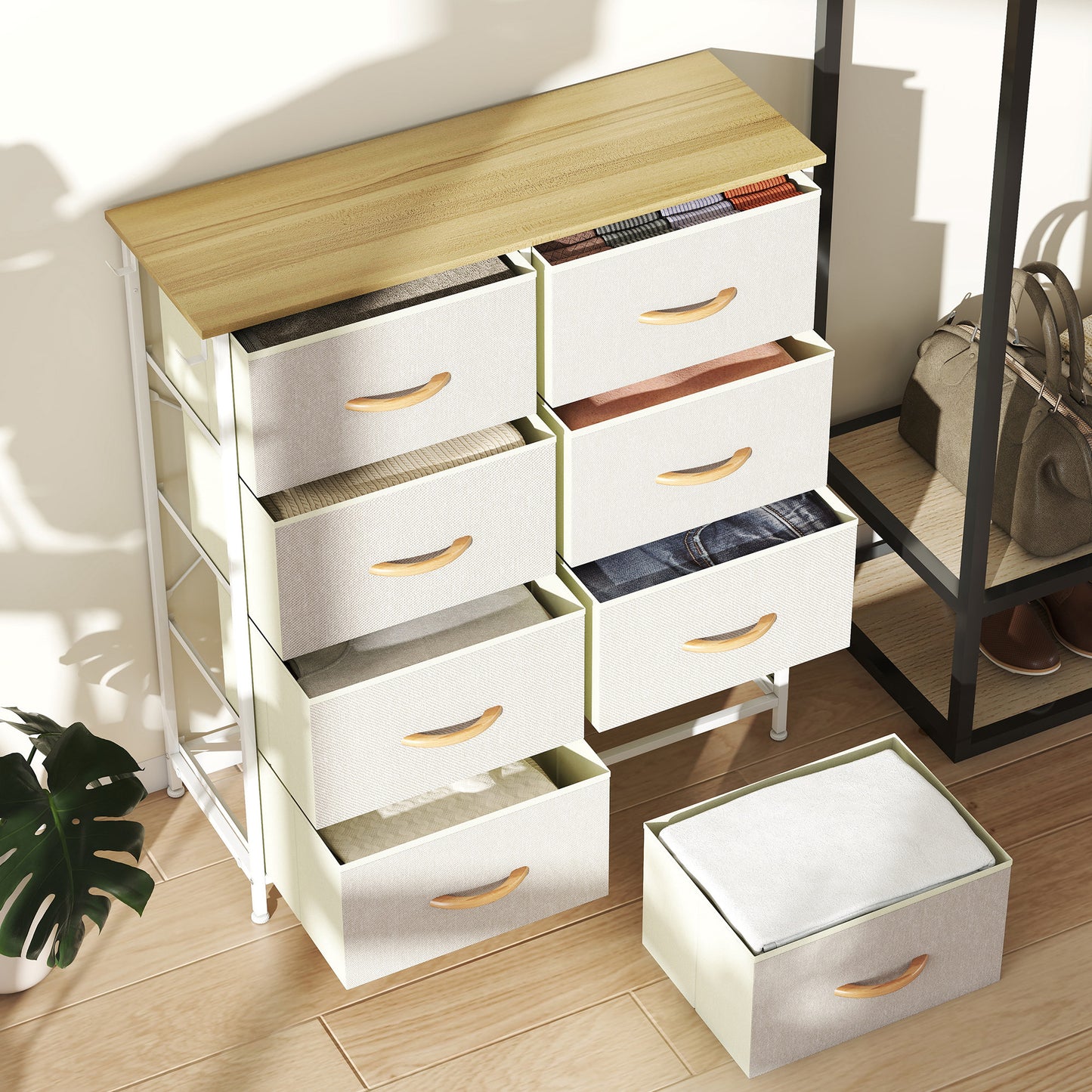 HOMCOM Chest of Eight Fabric Drawers - Beige