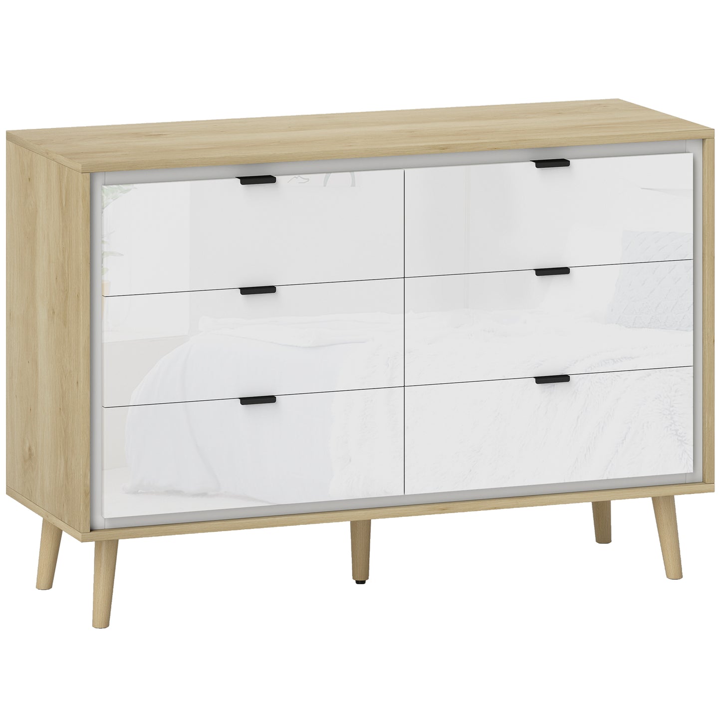HOMCOM Storage Cabinet, Chest of Drawers with 6 Drawers and 5 Legs for Bedroom, High Gloss White Default Title