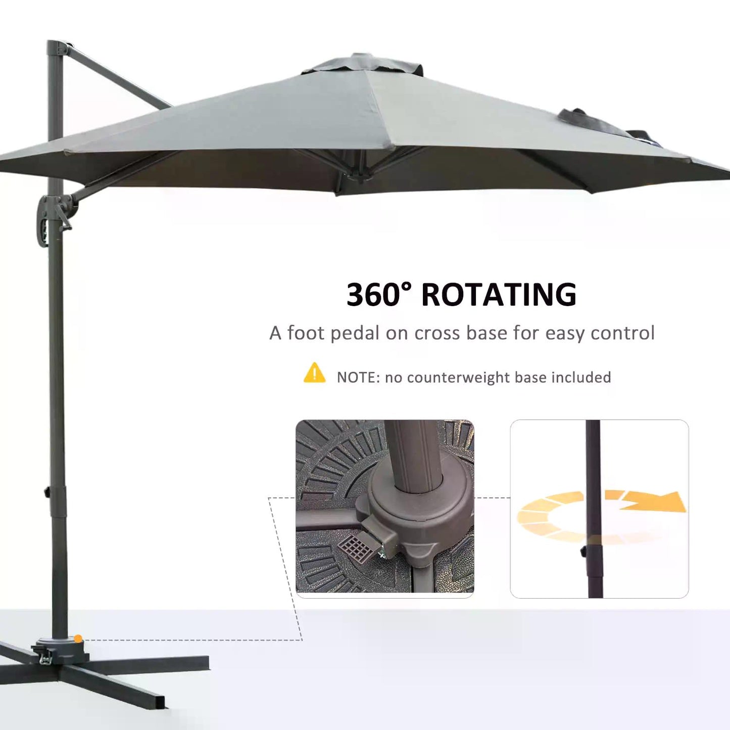 Outsunny 3(m) Offset Parasol Cantilever Hanging Umbrella 360Â° Rotation w/ Base Dark Grey