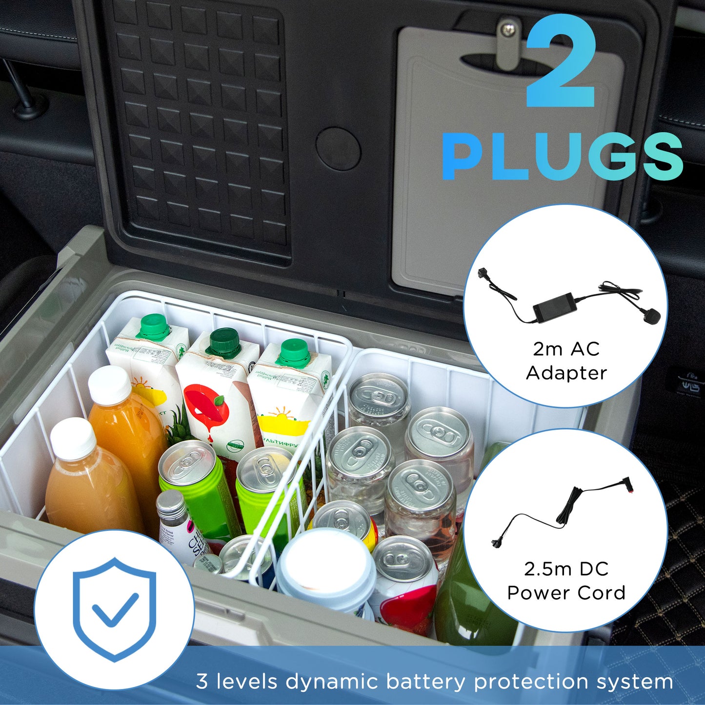 Outsunny 50L Car Refrigerator, Portable Compressor Cooler Box, Fridge Freezer w/ Inner LED Light, Foldable Handles, Cup Holders, 12/24V DC and 110-240V AC for Campervan RV Boat Travel Down to -20â„ƒ
