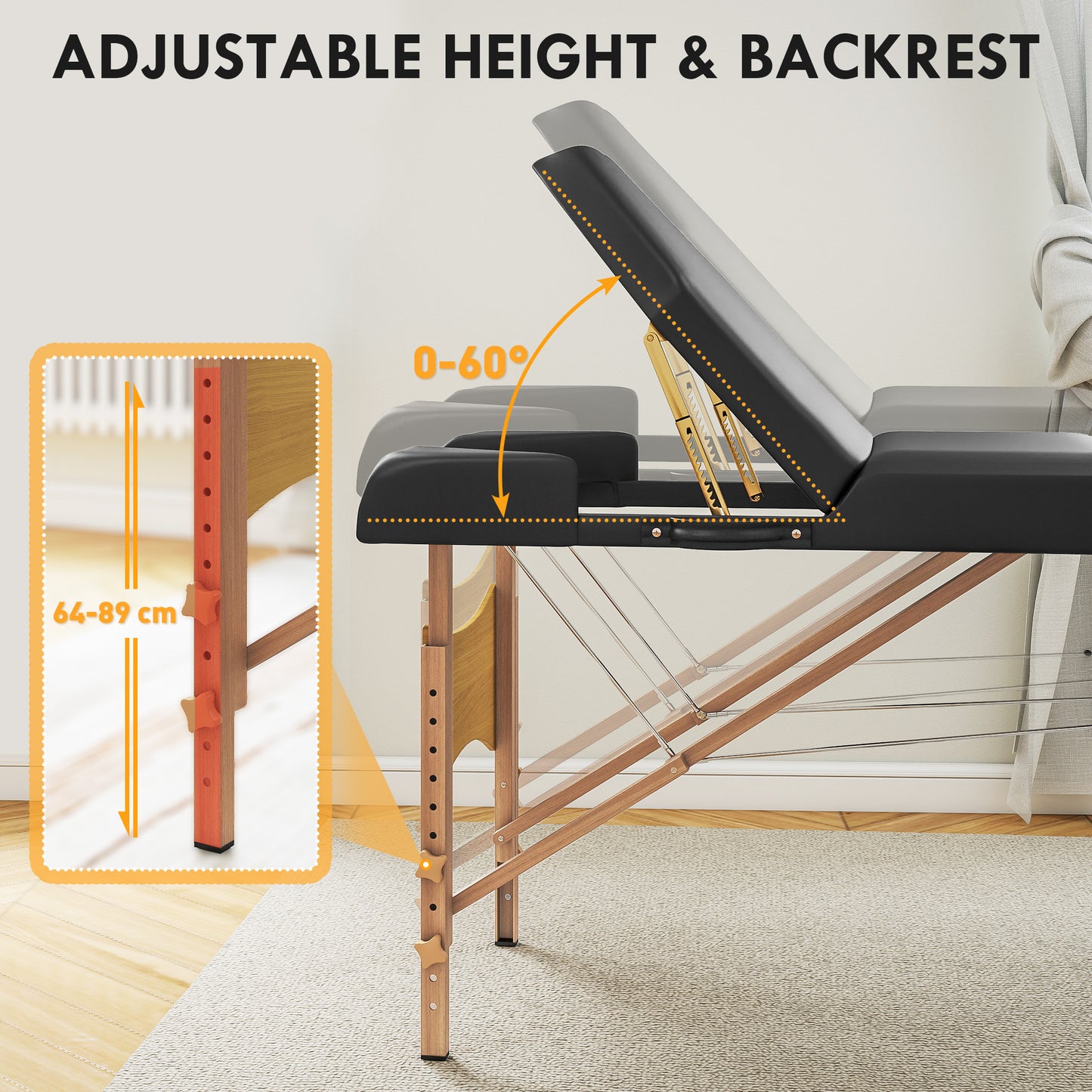 HOMCOM Adjustable Folding Massage Table - Black