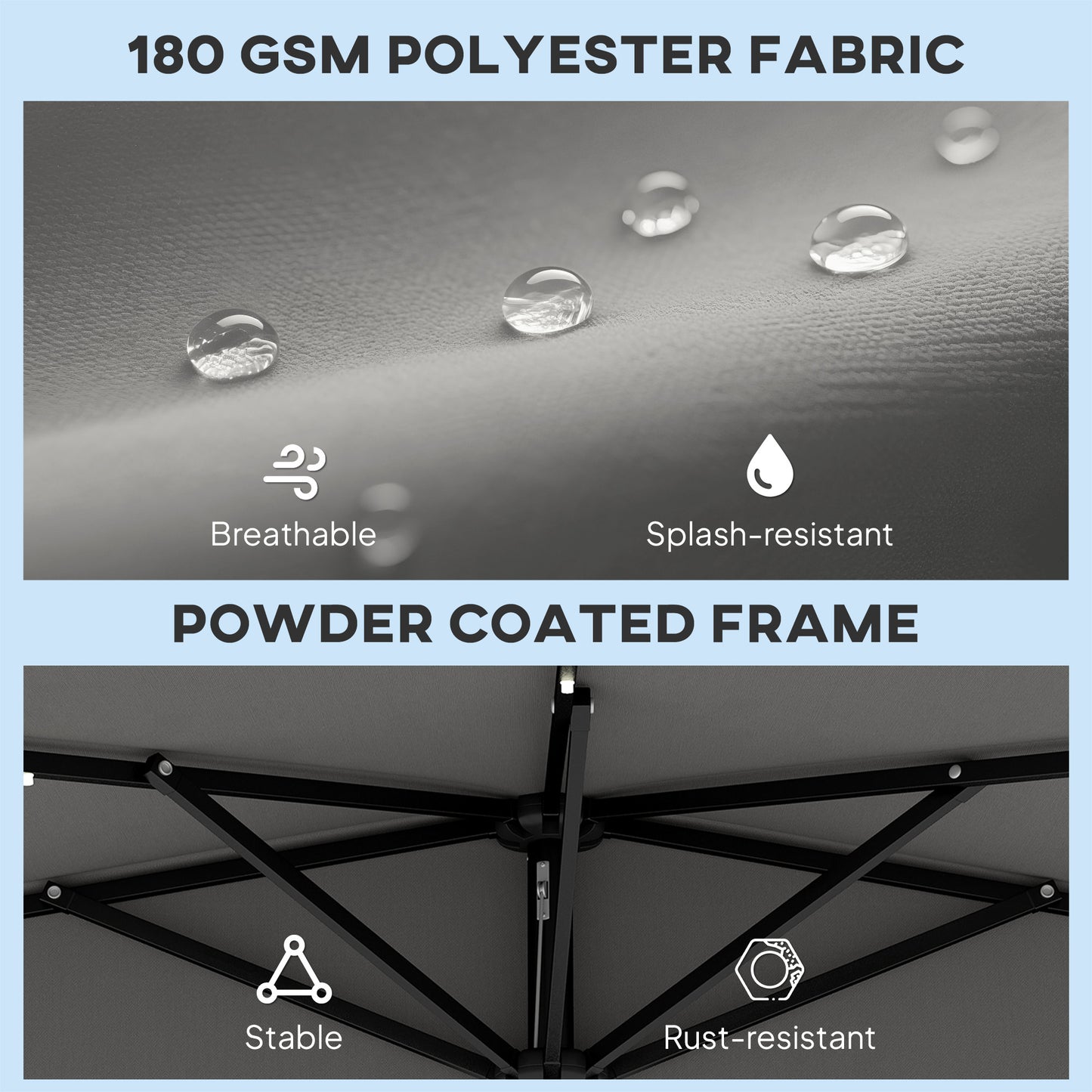 Outsunny 2.6 m Half Garden Parasol with Solar LED Lights, UPF50+ Semi Round Umbrella with 30Â° Tilt, Crank Handle, Dark Grey