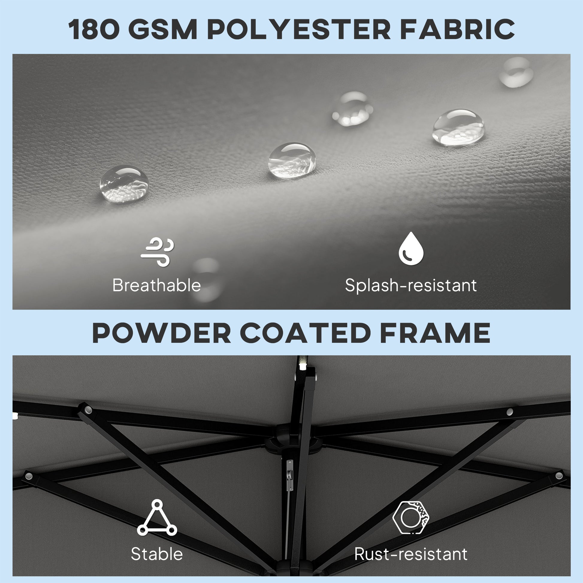Outsunny 2.6 m Half Garden Parasol with Solar LED Lights, UPF50+ Semi Round Umbrella with 30Â° Tilt, Crank Handle, Dark Grey