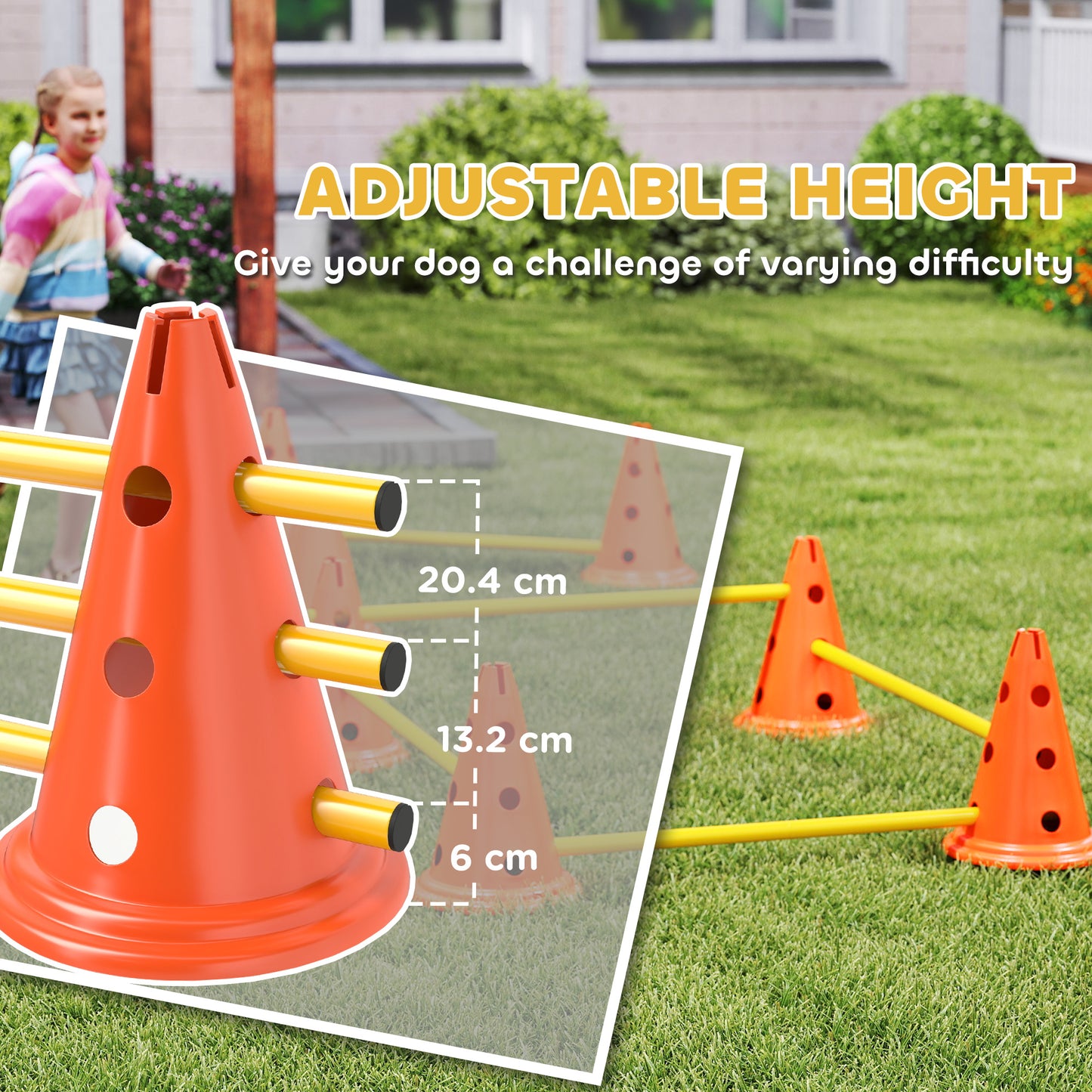 PawHut Dog Agility Equipment Set of Eight Cones, Eight Poles w/ Carry Bag, Four-Piece Adjustable Height Jumping Obstacles