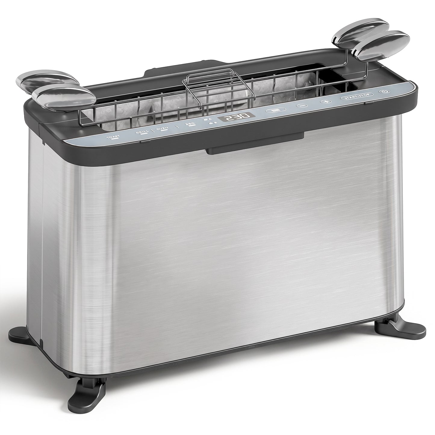 HOMCOM 3-in-1 Electric Mini Oven, Long Slot Toaster and Tabletop Grill, with LED Display, 60 Min Timer, Stainless Steel, 1700W