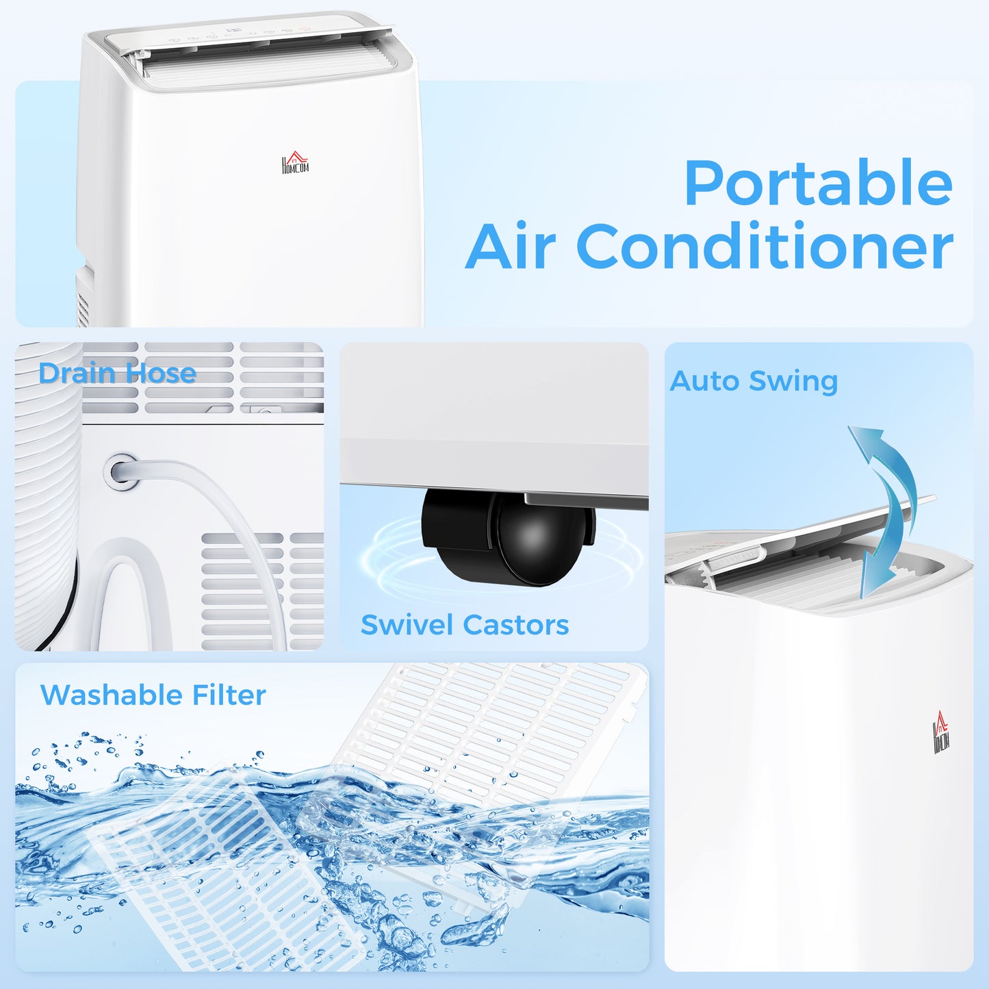 HOMCOM Portable Air Conditioner 12000 BTU, 4-in-1 Air Conditioning Unit, Dehumidifier, Cooling, Fan, Sleep Mode with 3 Speeds, Remote Control, LED Display, 24H Timer, Window Kit, Children Lock, 35mÂ²