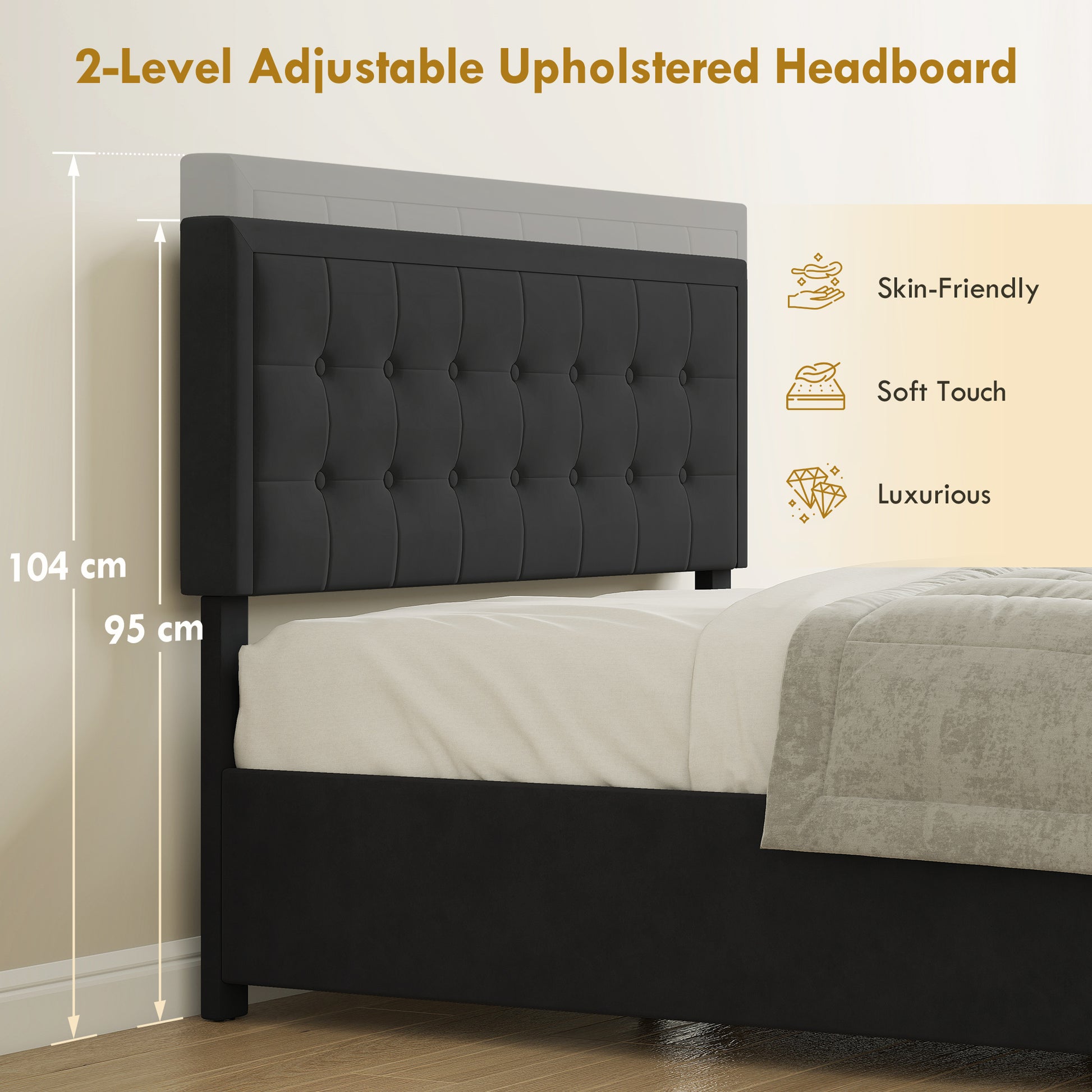 HOMCOM 4ft6 Double Ottoman Bed Frame, with Front Drawer - Black