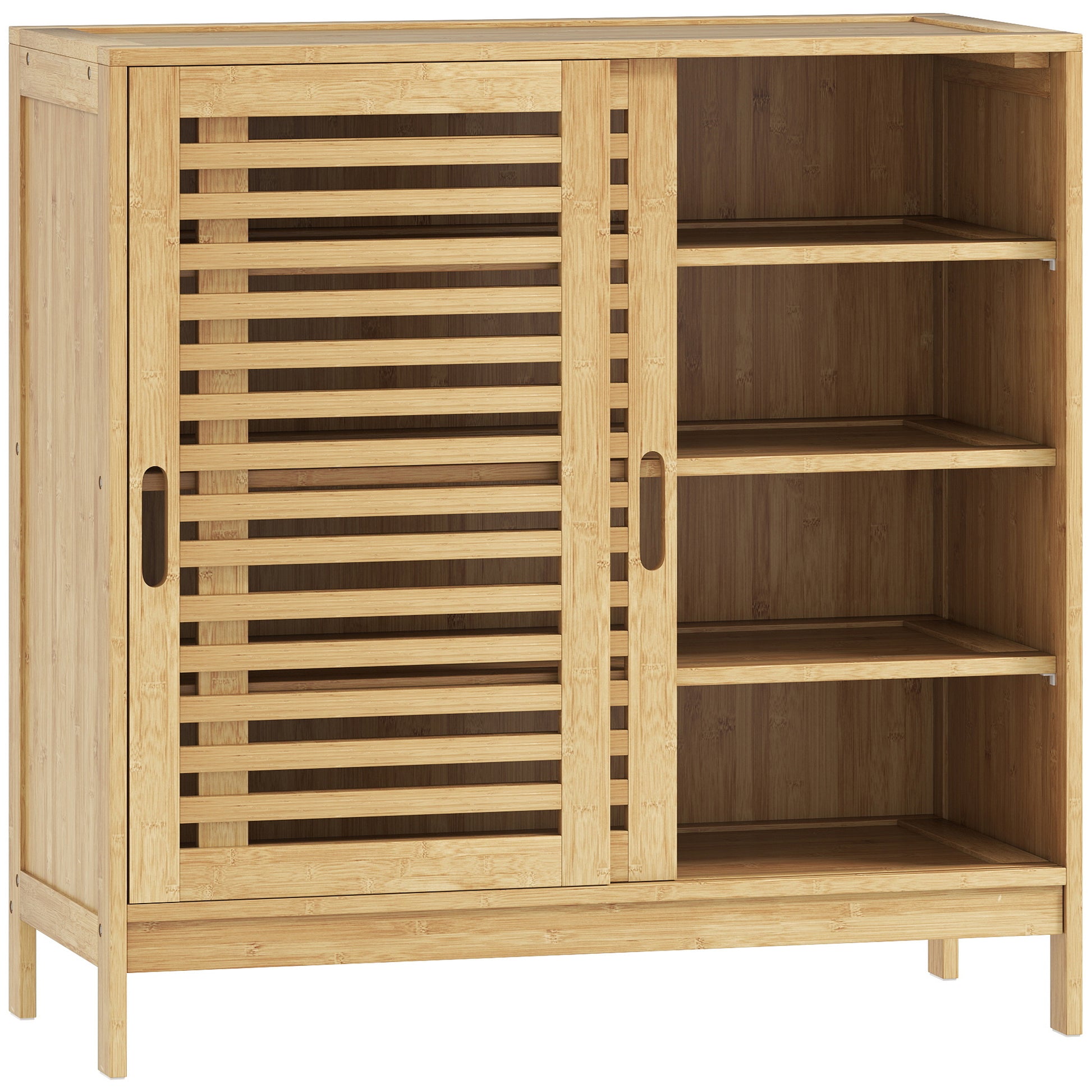 HOMCOM Bamboo Shoe Cabinet with 2 Sliding Slat Doors, 16Pairs, Adjustable Shelves, Natural Default Title