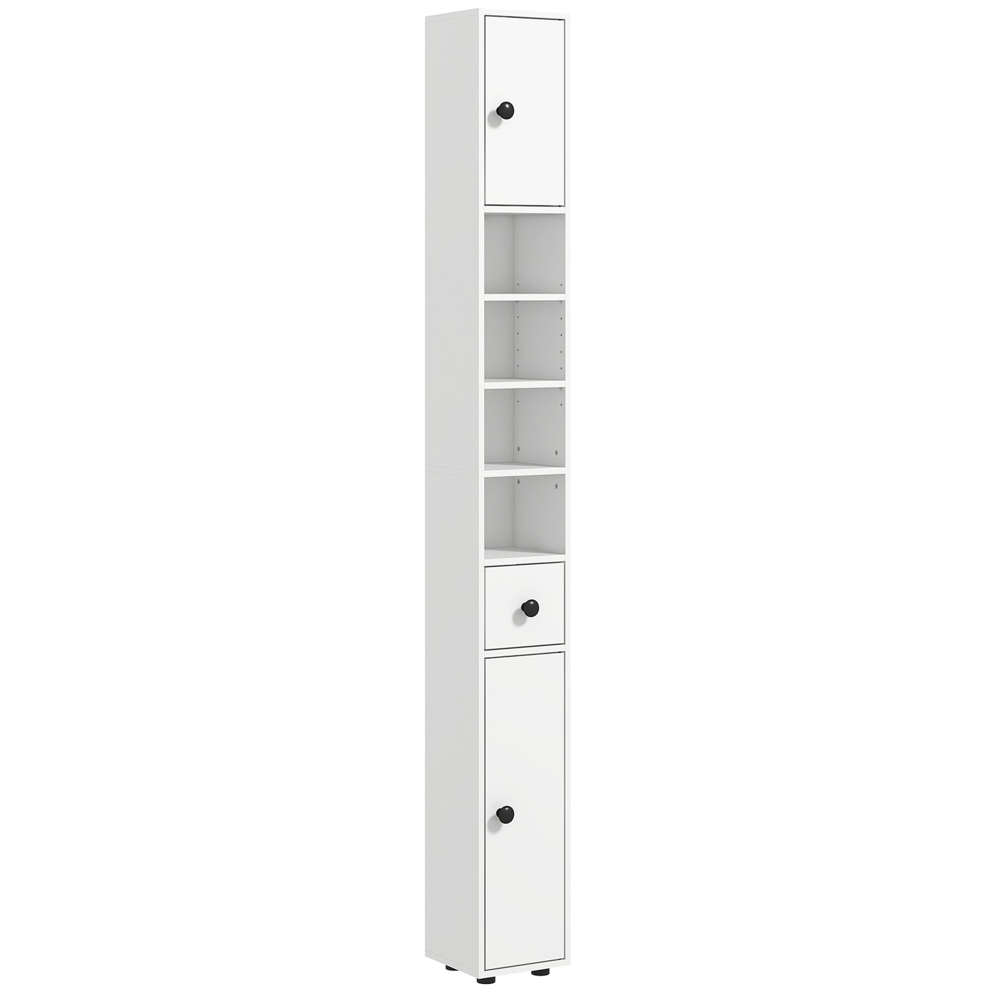 kleankin 180cm Slim Bathroom Cabinet with 9-layered Independent Storage for Family-friendly Storage - White