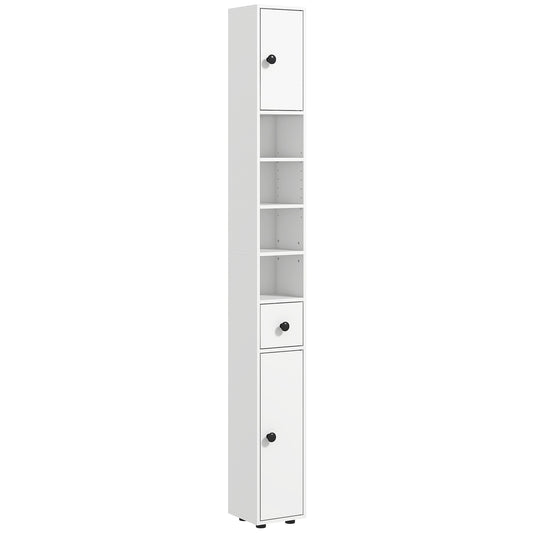 kleankin 180cm Slim Bathroom Cabinet with 9-layered Independent Storage for Family-friendly Storage - White