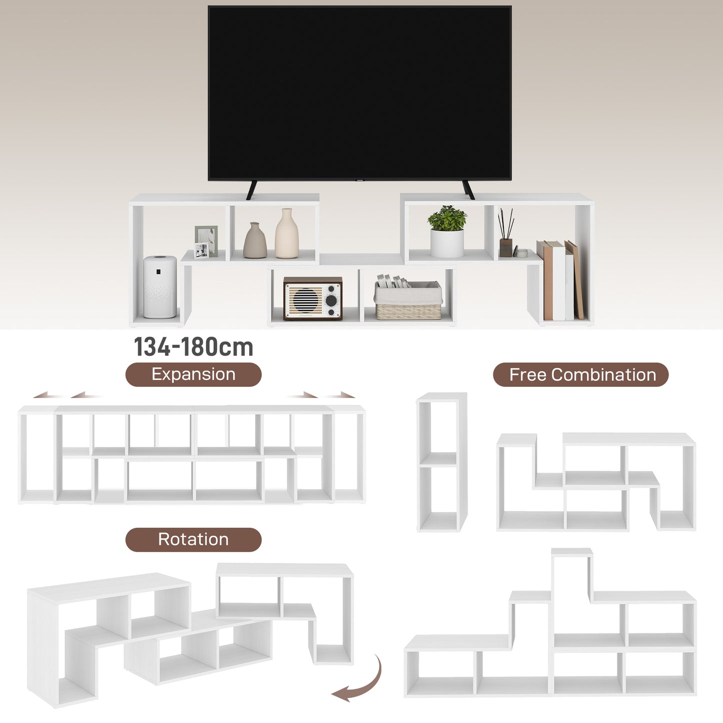 HOMCOM Three-Block Modular TV Stand - White Wood-Effect