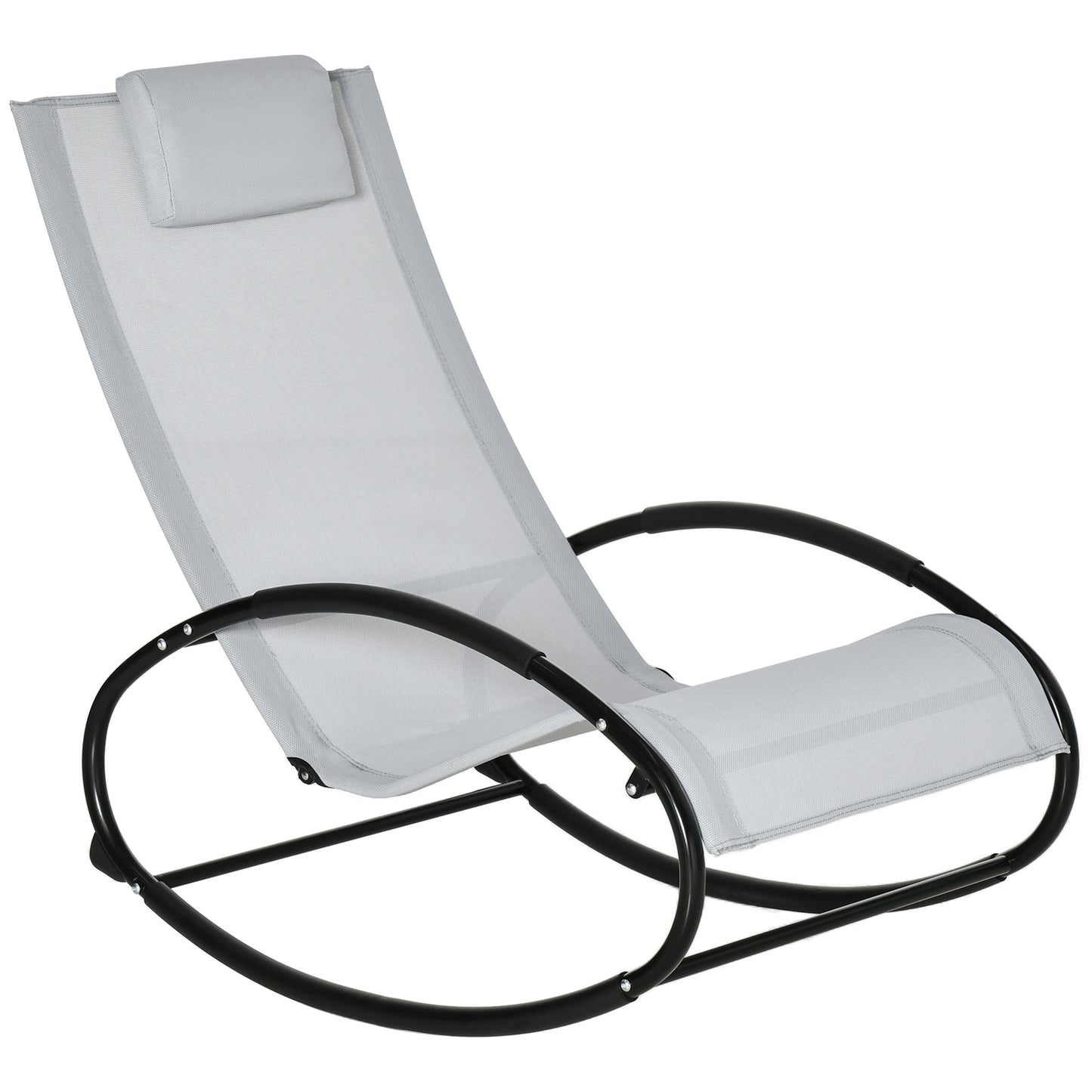 Outsunny Outdoor Rocking Chair Sun Lounger Recliner Rocker with Texteline Fabric Patio Garden Relaxer with Pillow Grey Default Title