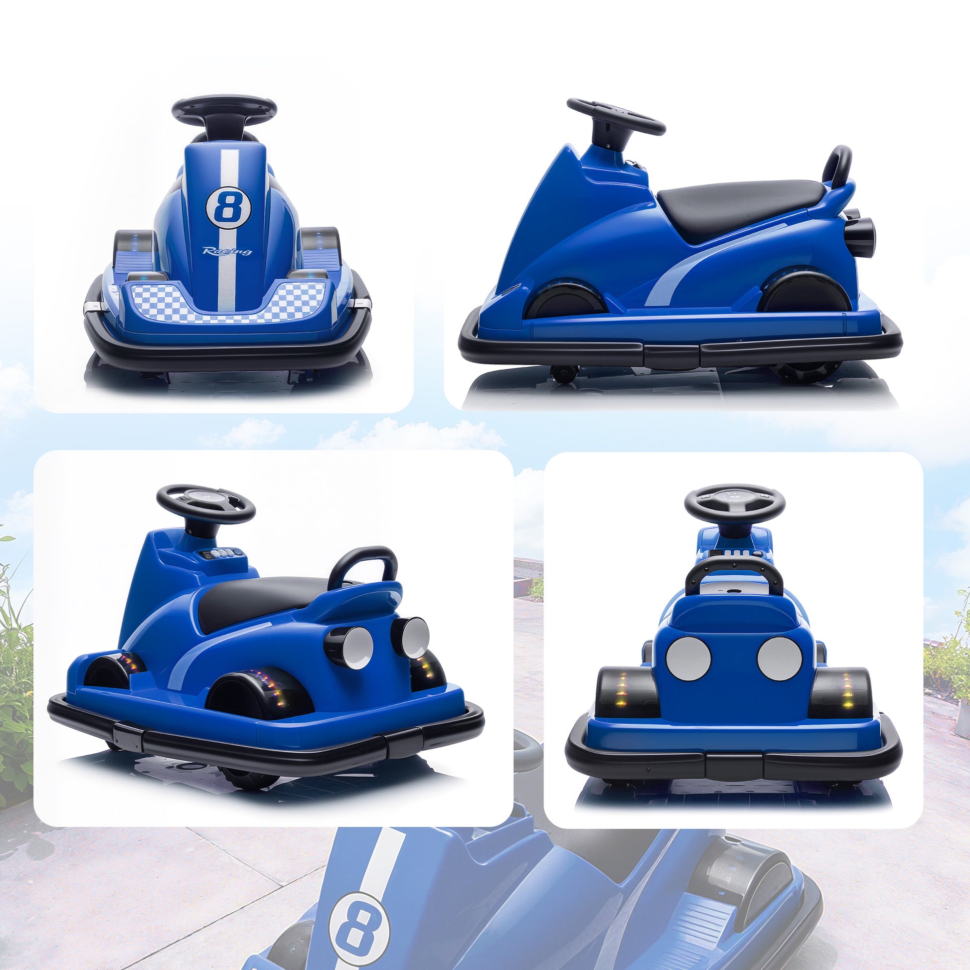 AIYAPLAY Kids Bumper Car, 360Â° Rotation Spin Electric Waltzer Car with LED Lights, Music for Ages 3-8 Years Old, Blue