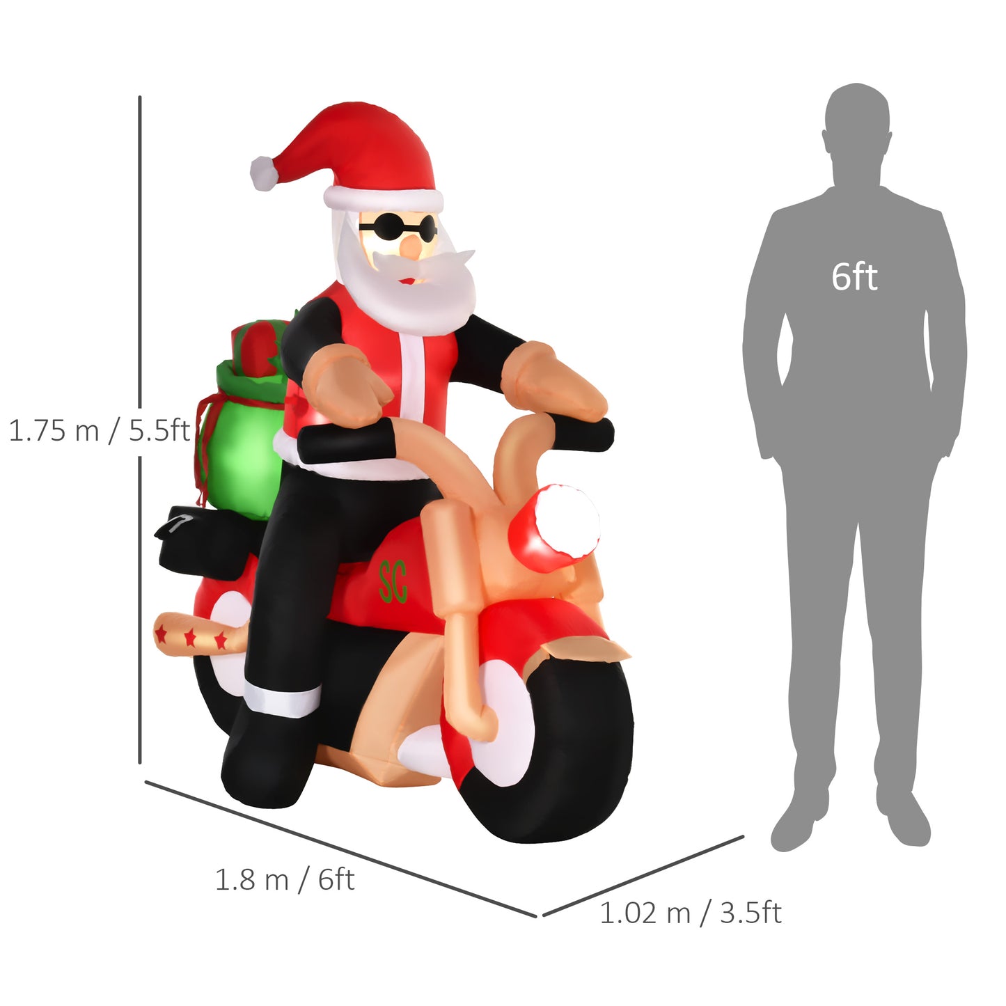 HOMCOM 5.5ft Christmas Inflatable Santa Claus Riding a Motorcycle Blow Up Decoration Xmas DÃ©cor for Garden