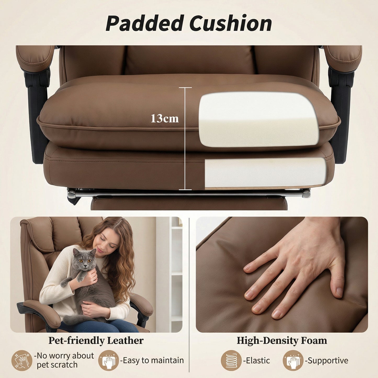 HOMCOM 155Â° Reclining Faux Leather Swivel Office Chair - Brown