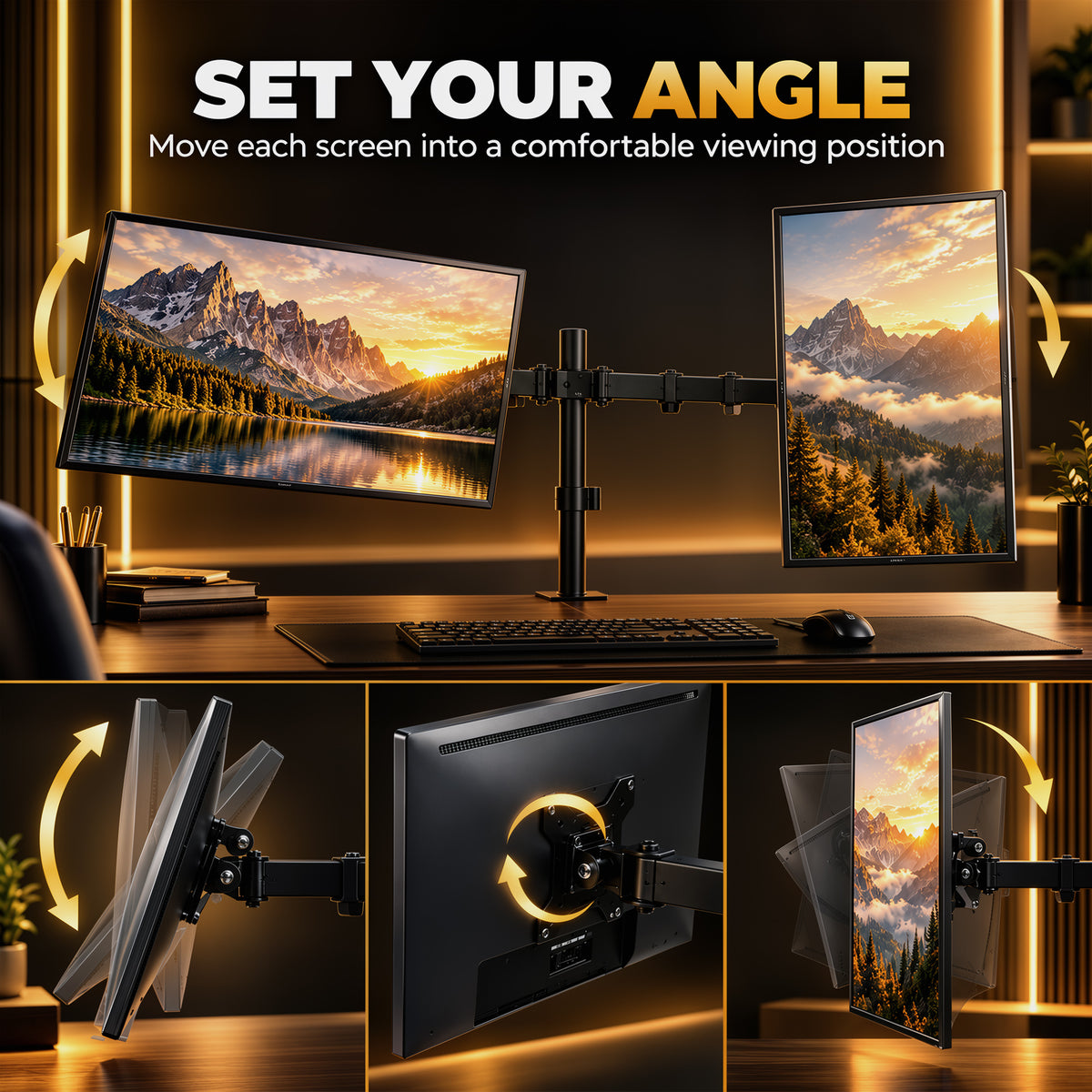 HOMCOM Dual Monitor Stand for 2 Screens up to 32", Height Adjustable Monitor Riser with Tilt, Swivel & 360Â° Rotation