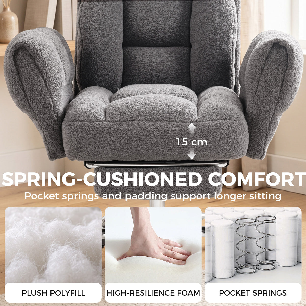 HOMCOM Criss Cross Office Chair with Flip-Up Armrests, Reclining Desk Chair with Wide Seat, Footrest, Wheels, Grey
