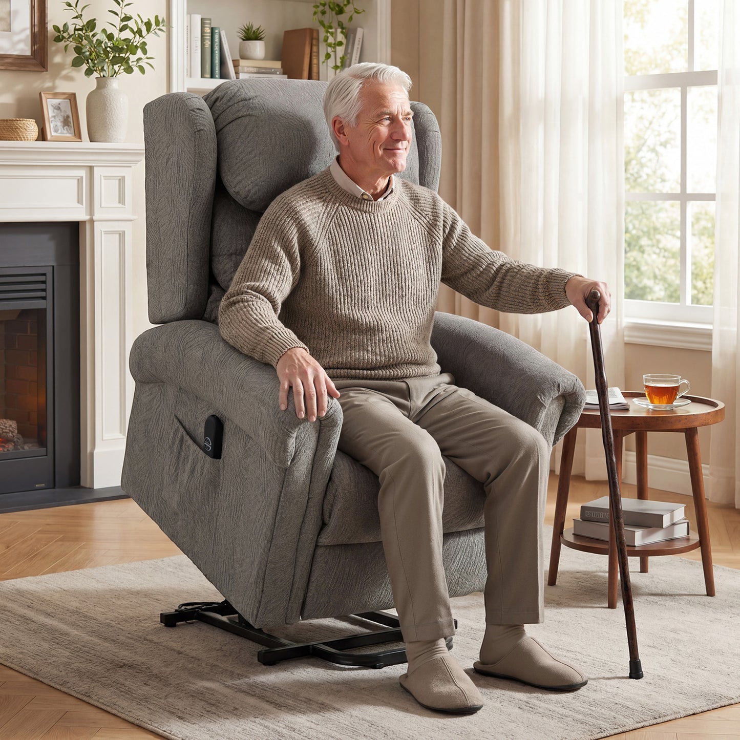 HOMCOM Velvet-Feel Electric Riser Recliner Chair, Power Lift Recliner Chair for Elderly with Remote Control, Dark Grey